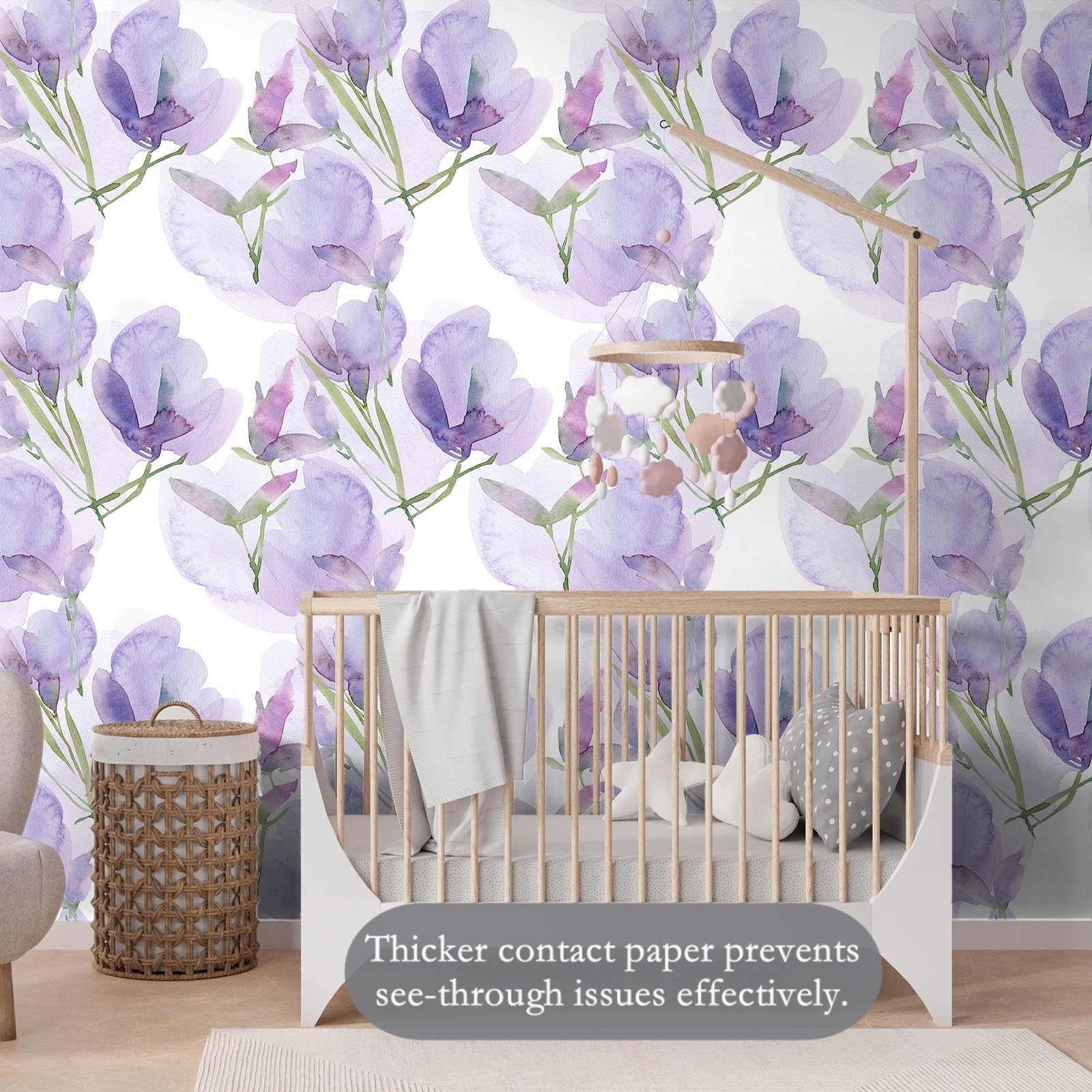 BaoHArtHome Large Floral Peel and Stick Wallpaper 17.7″ x 118″, Lavender