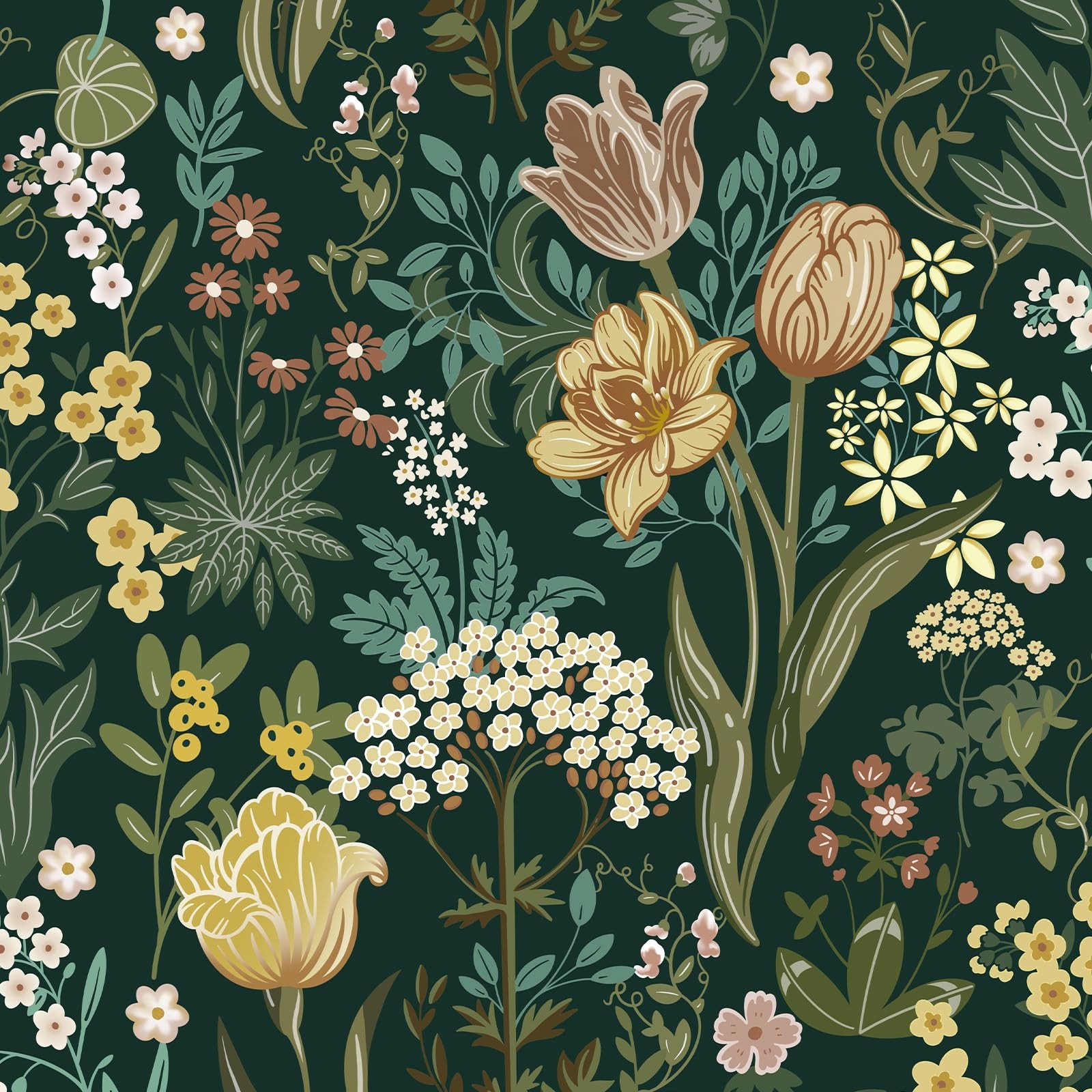 Lativo Floral Peel and Stick Wallpaper Vintage 17.3″ x 78.7″, Dark Green