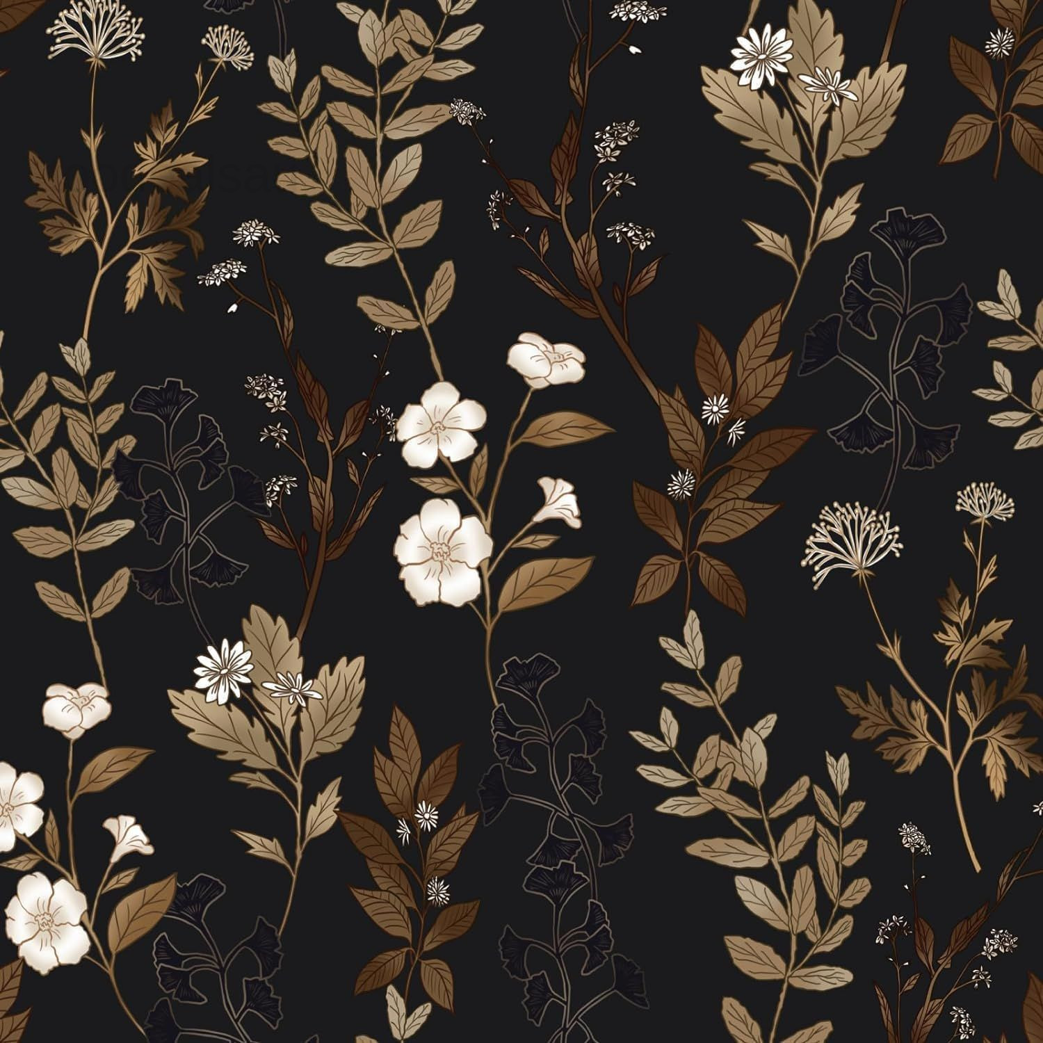 Black Wallpaper Peel and Stick Gold Leaf Contact 17.4″ x 394″