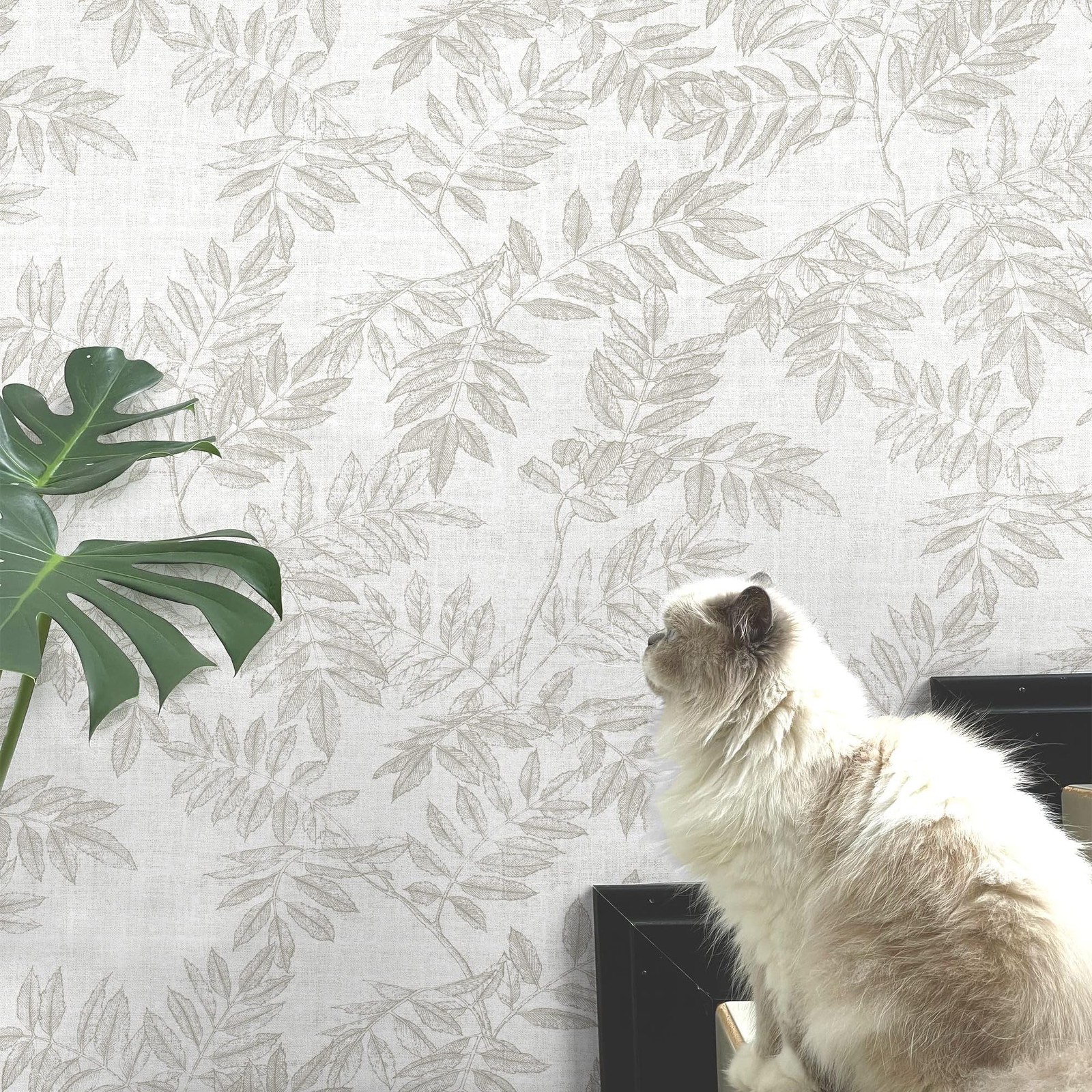 Aniboo Neutral Leaf Peel and Stick Wallpaper Boho 78.7″×17.3″, Beige&taupe