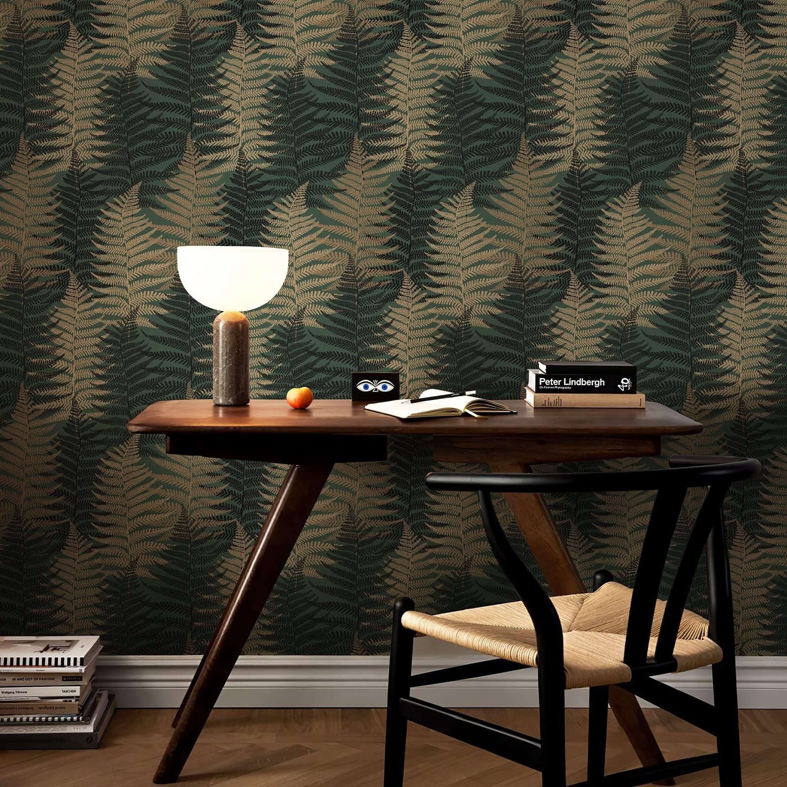 JiffDiff Botanical Fern Wallpaper Green Moody Peel 17.7″ x 118″, Dark