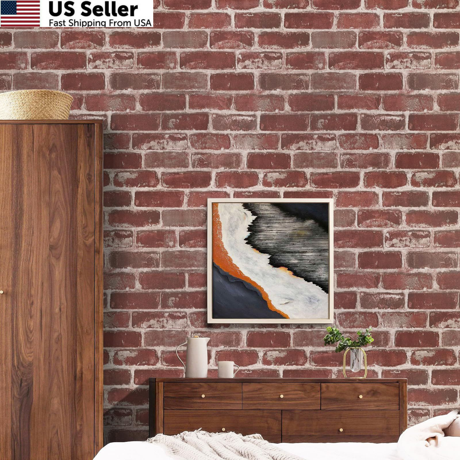 Qianglive Red Brick Peel and Stick Wallpaper 17.5″×120″ 17.5″ x 120″,
