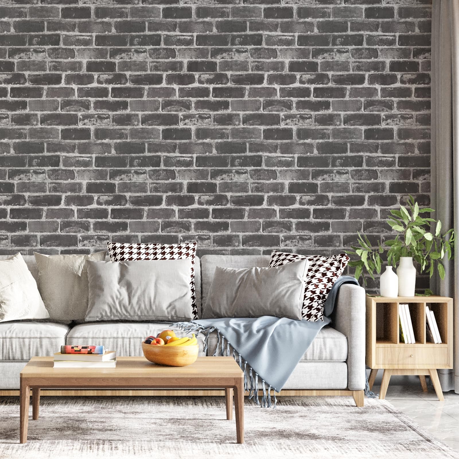 Qianglive Grey Brick Peel and Stick Wallpaper 17.5″×120″ 17.5″ x 120″, Gray