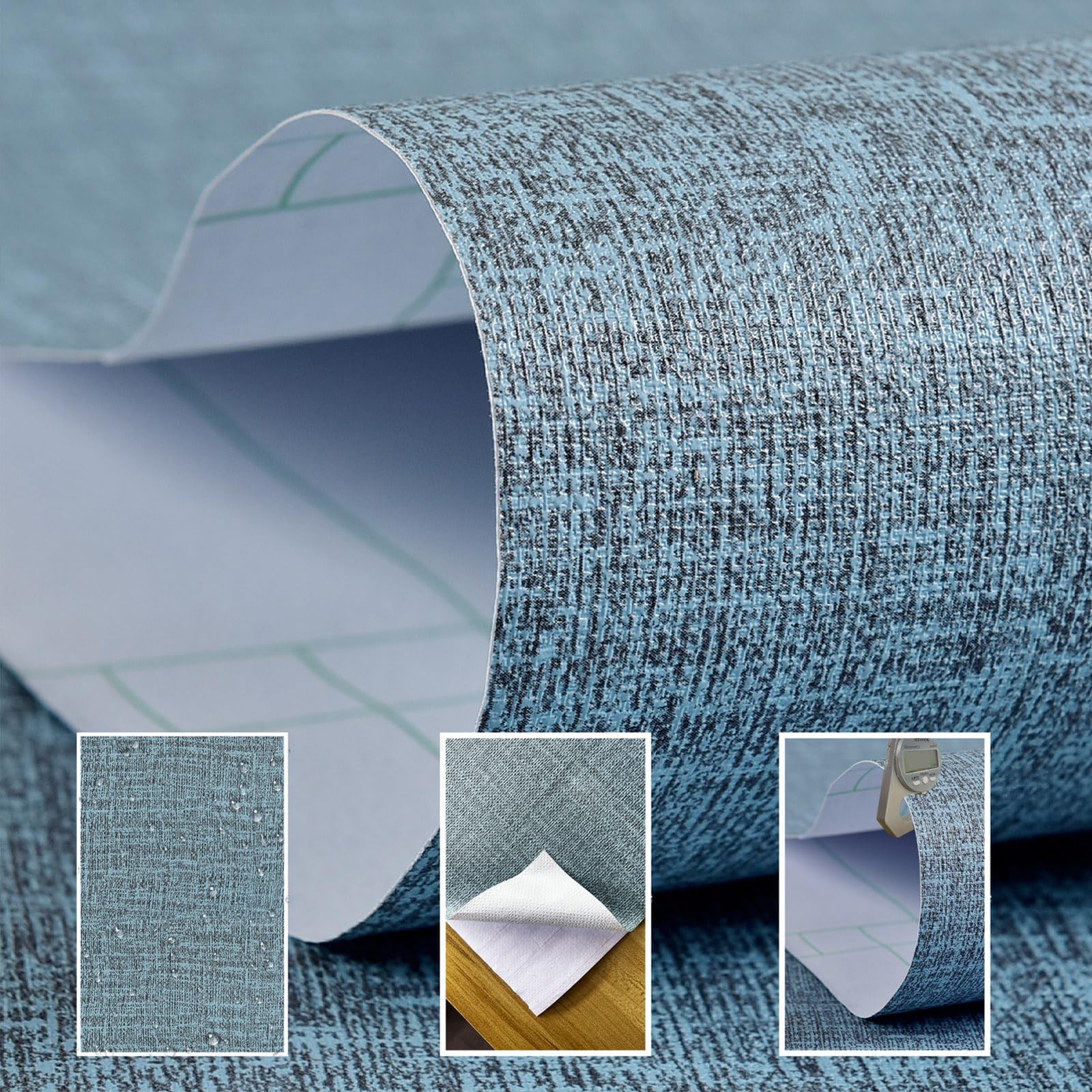 Yancorp 10ft Textured Fabric Teal Blue Wallpaper Faux 16″ x 120″,
