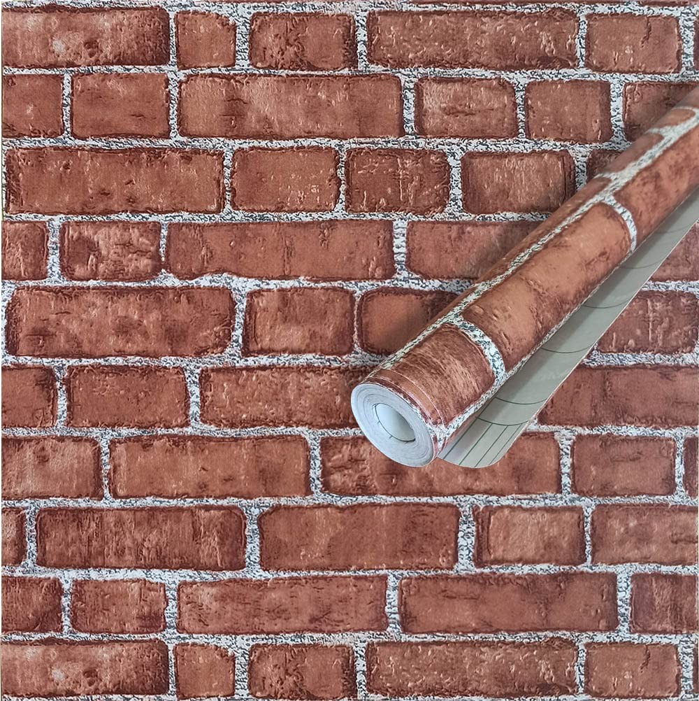 Brick Stone Removable Wallpaper Peel and Stick, 17.7″ x 118″, Red Brown
