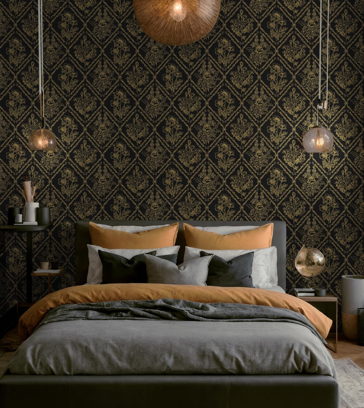 Toduso Peel and Stick Wallpaper Vintage Wall 17.3″ x 78.7″, Black Glod