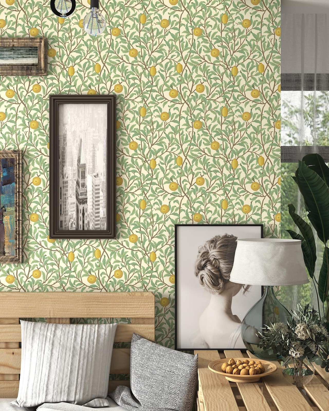 OSECAGE Lemon Peel and Stick Wallpaper Leaf 17.3″ x 78.8″, Beige Green