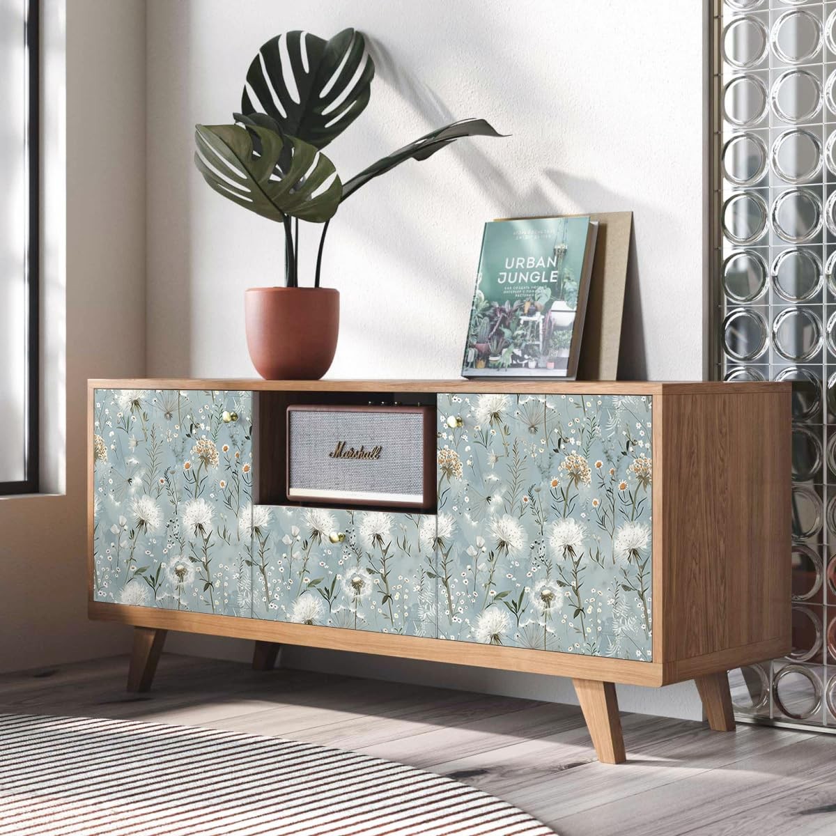 lenify Floral Peel and Stick Wallpaper Blue 16.9″ x 118.1″, Dandelion