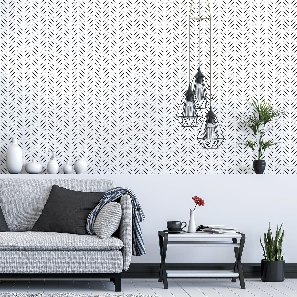 Erfoni Black and White Peel Stick Wallpaper Modern 17.7 x 118.1,