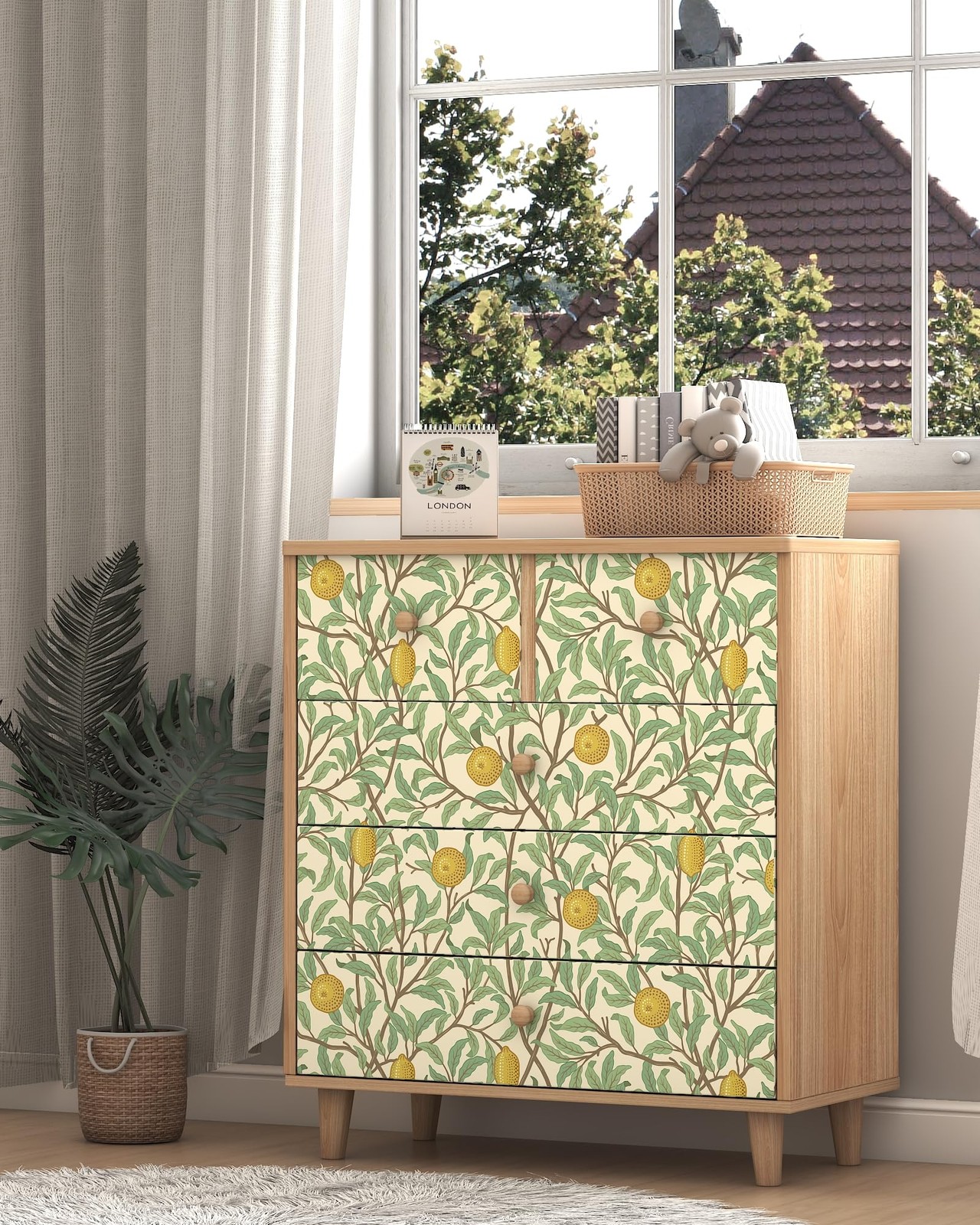 OSECAGE Lemon Peel and Stick Wallpaper Leaf 17.3″ x 78.8″, Beige Green