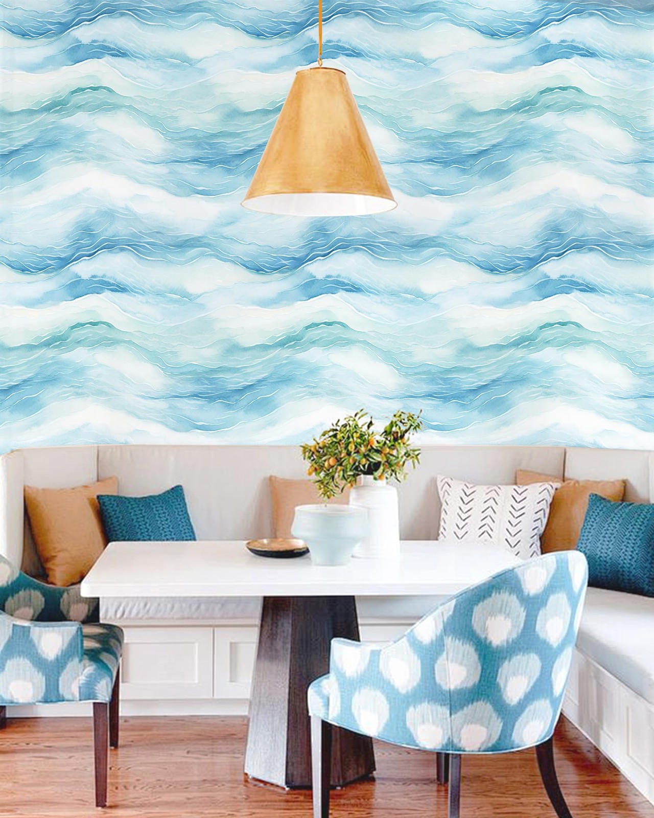HAOKHOME Peel and Stick Wallpaper Wave Wall Paper Coastal 17.3″ x 118″, Blue