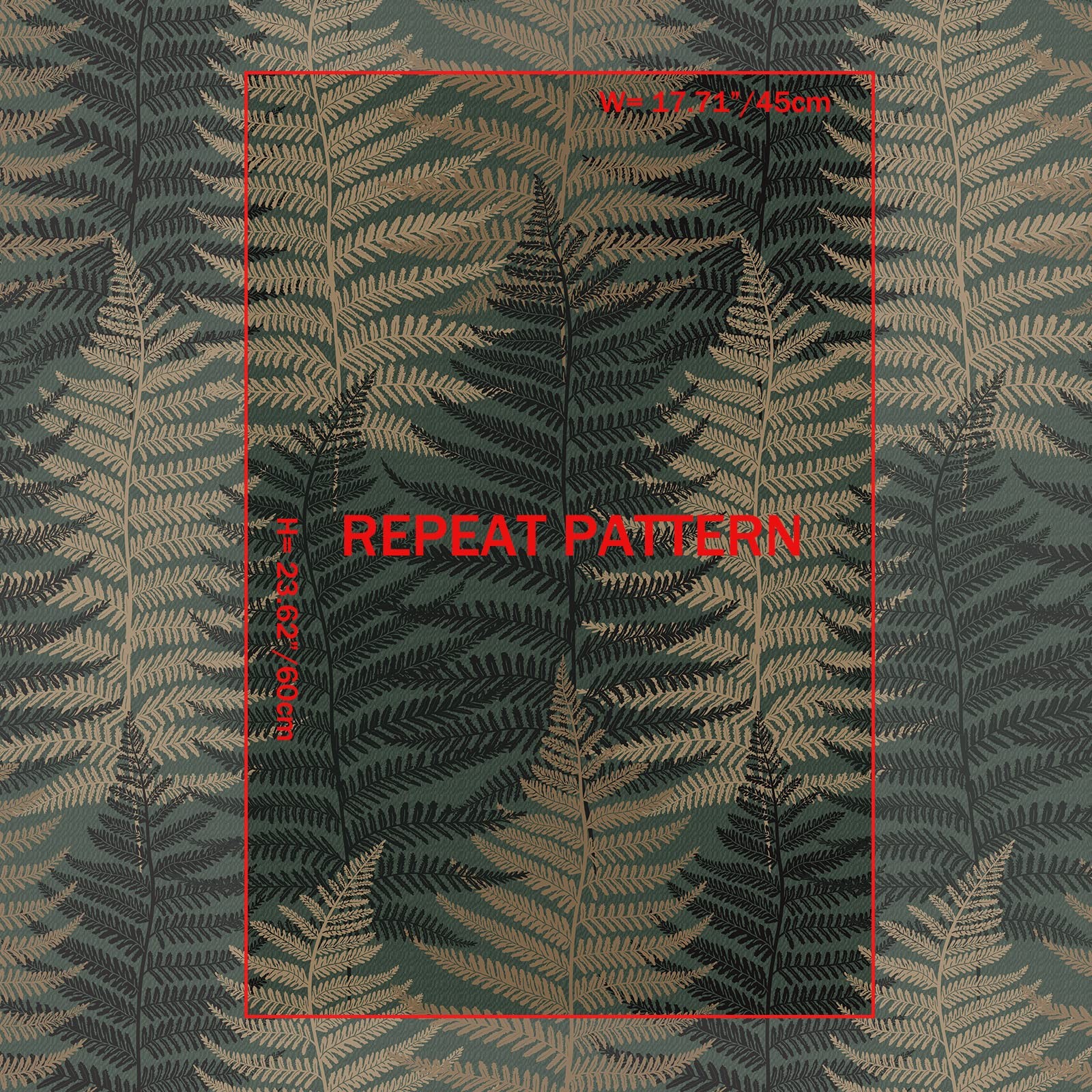 JiffDiff Botanical Fern Wallpaper Green Moody Peel 17.7″ x 118″, Dark