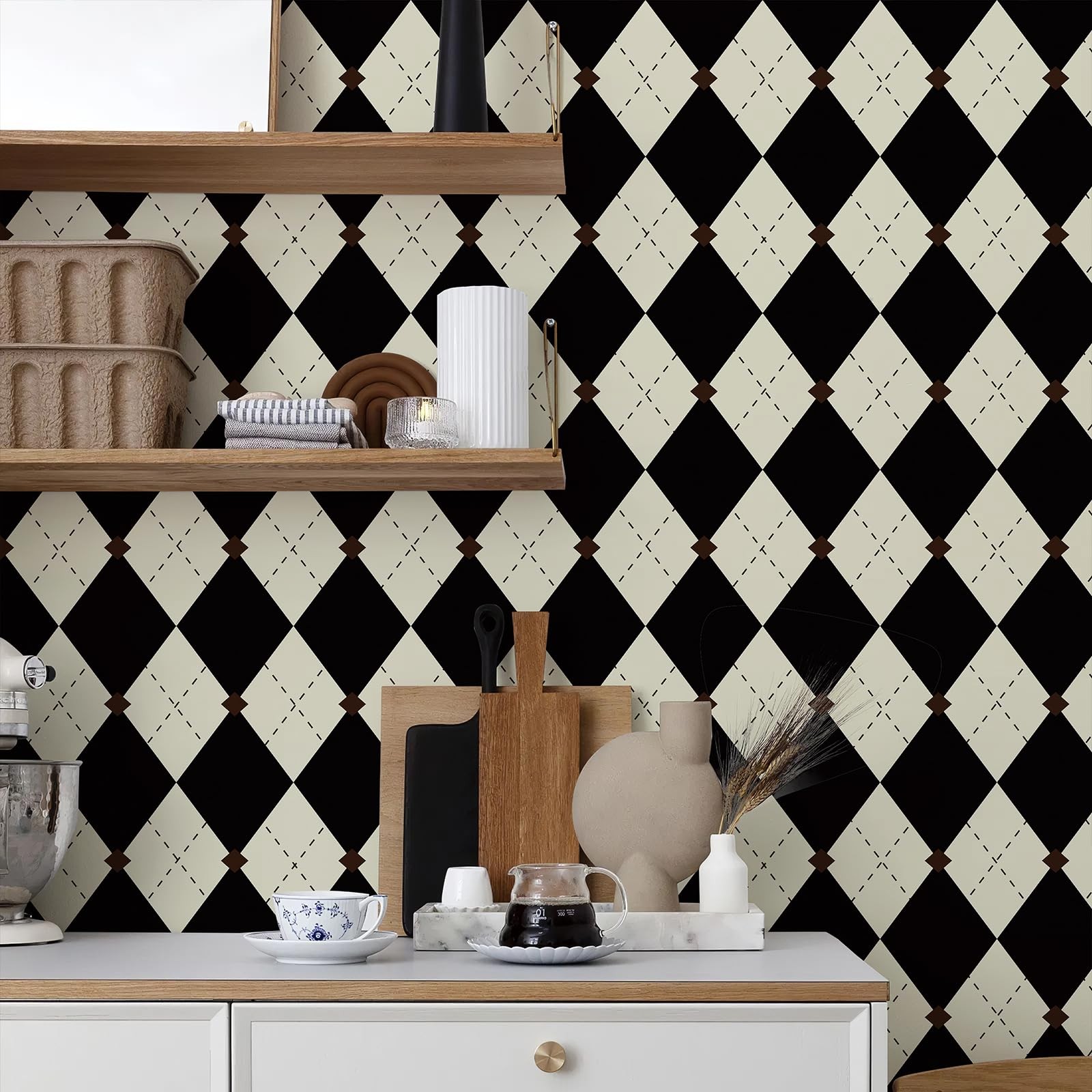 Simon&Siff Retro Checkered Peel and Stick Wallpaper 17.3″ x 78″, Black/White