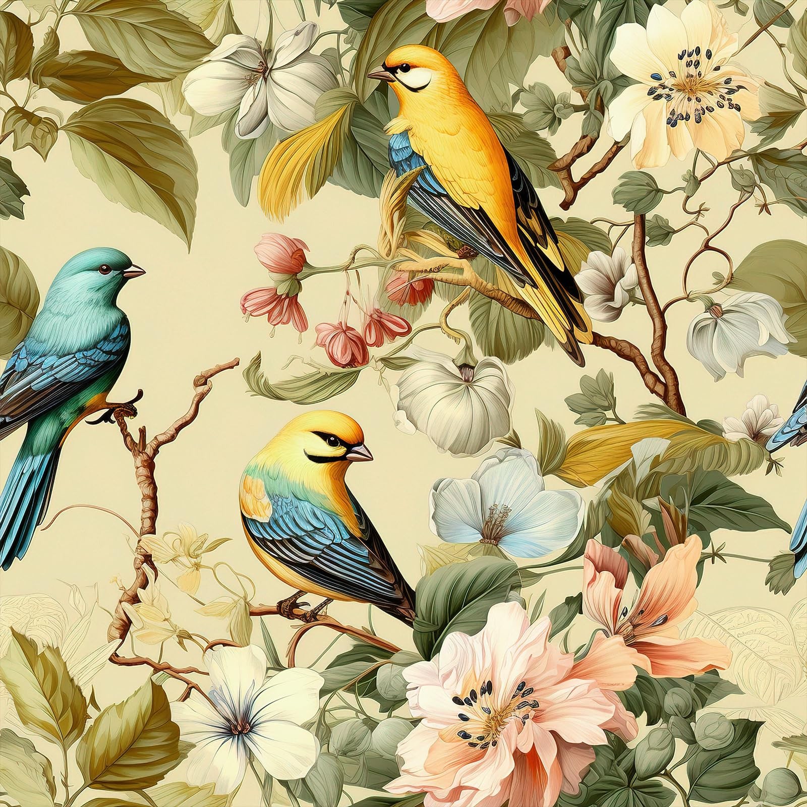 VEELIKE Vintage Floral Wallpaper Peel and Stick 17.7″ x 118″, Yellow