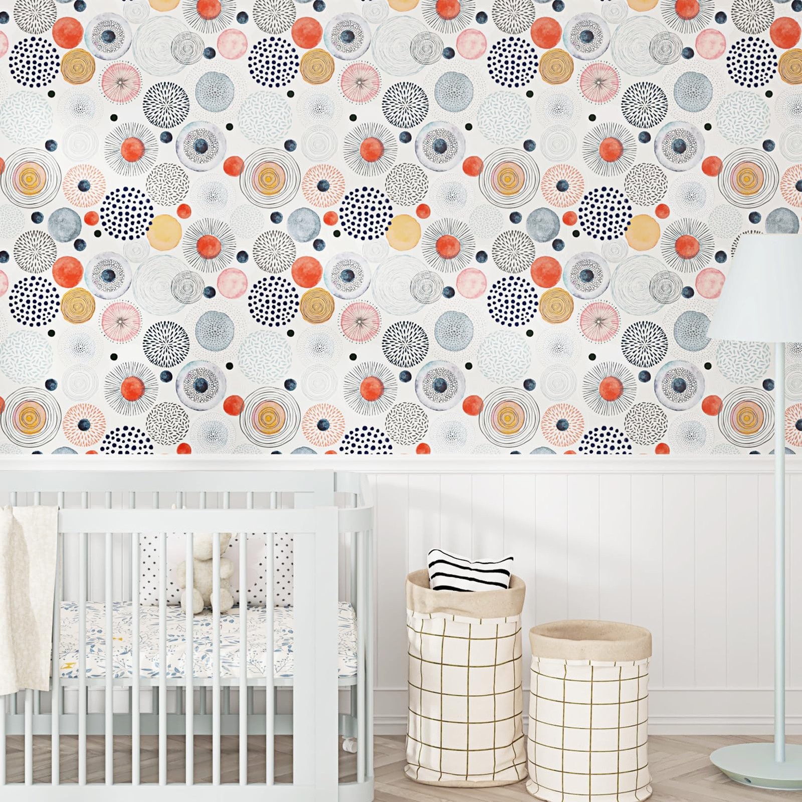 Wallderful Circles Geometric Peel and Stick Wallpaper Boho 17.5″ x 118″, Red