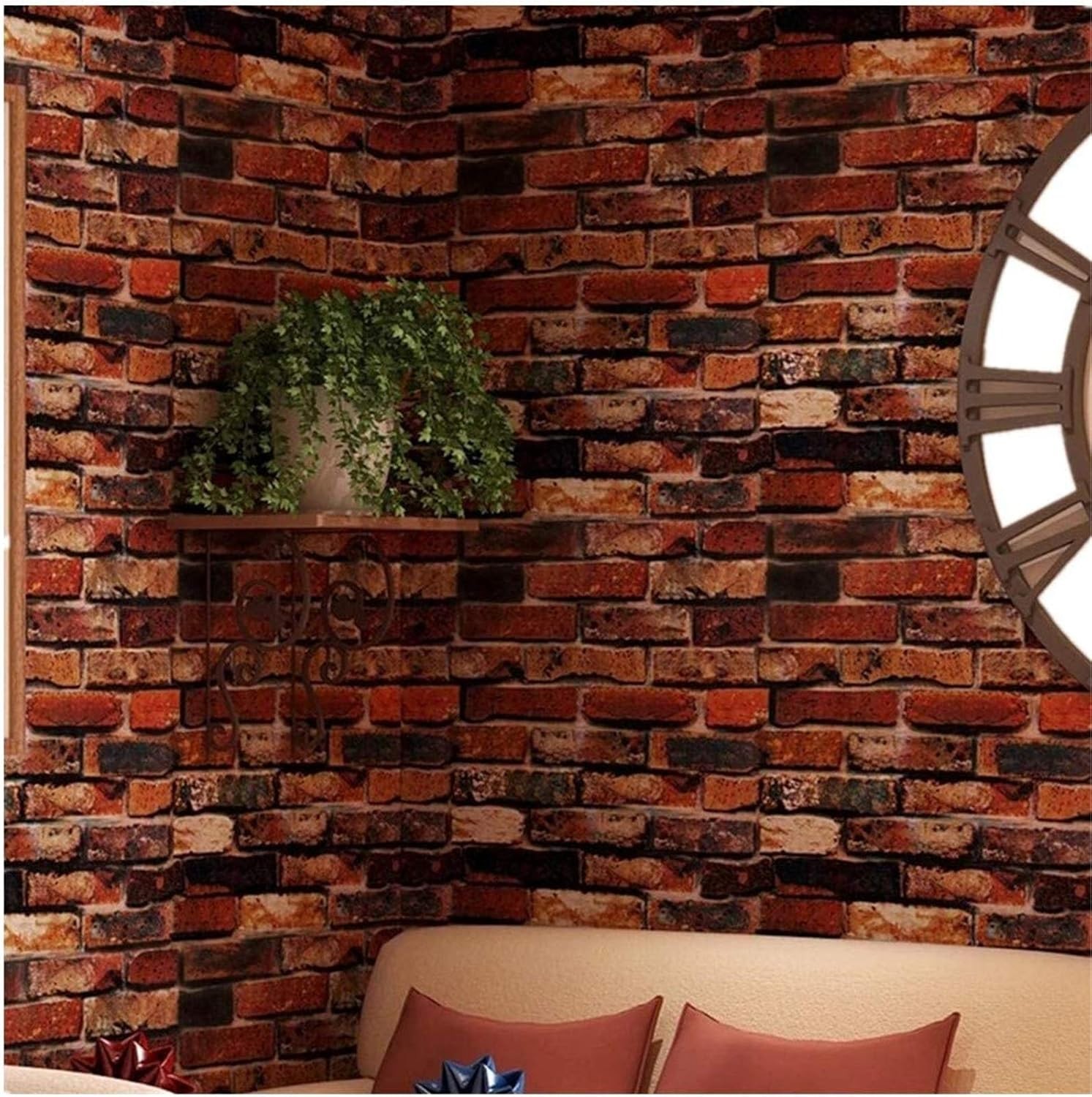 Yancorp 18″ x 120″ Brick Wallpaper Rust 120" x 18", Red