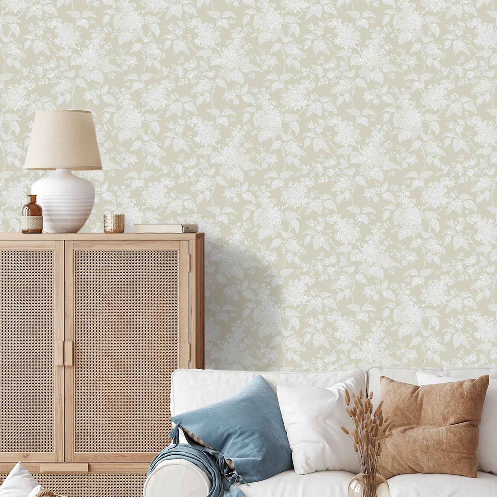 Rugreat Floral Peel and Stick Wallpaper Boho 17.3″ x 393″, Beige White