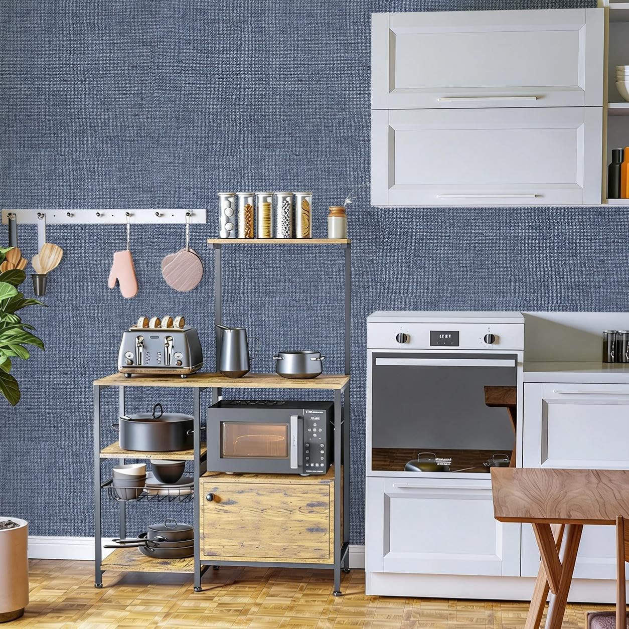 lenify Grasscloth Peel and Stick Wallpaper Denim 15.7″W x 118.1″L, Blue