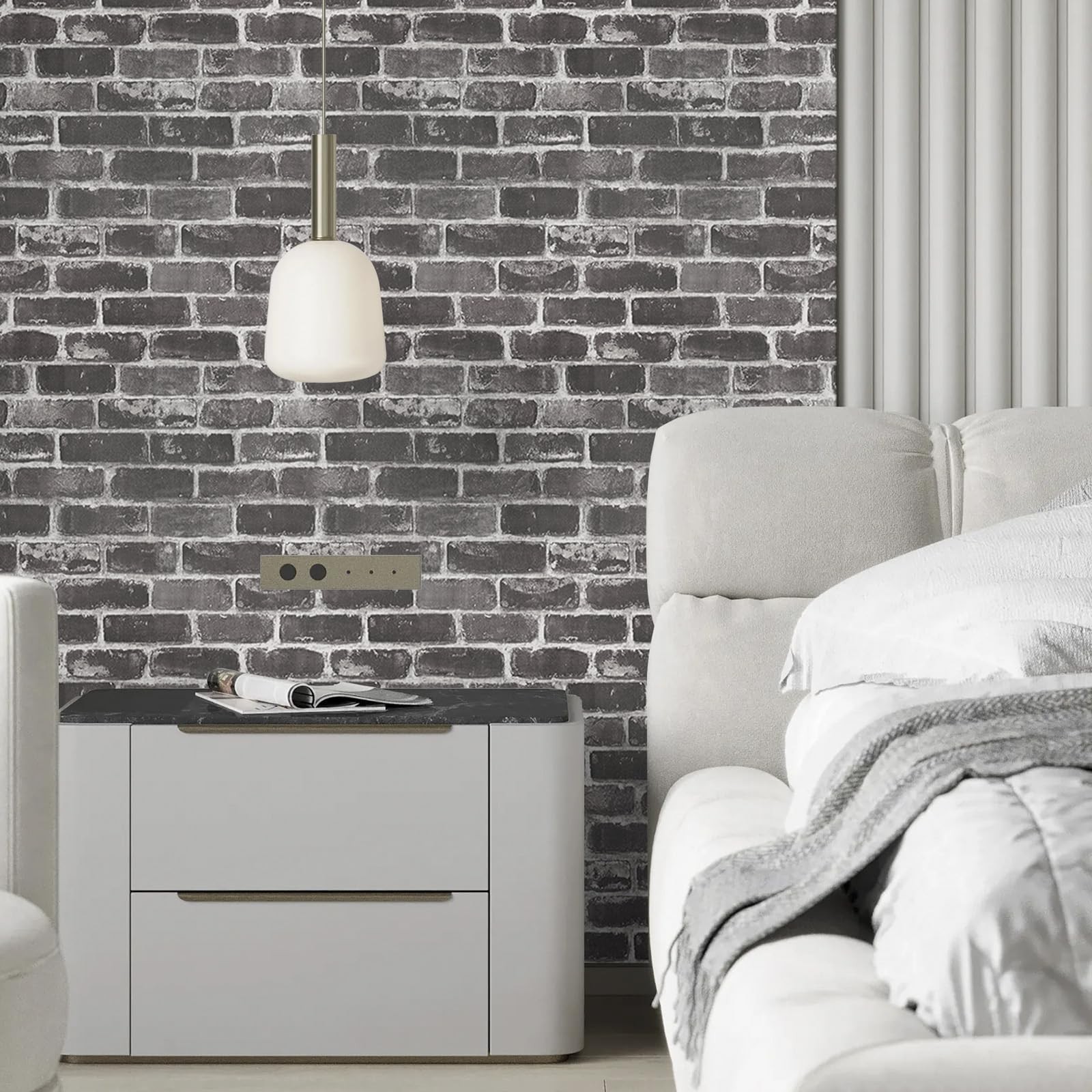 CAX Brick Peel and Stick Wallpaper Grey 17.5″ x 120″, Gray