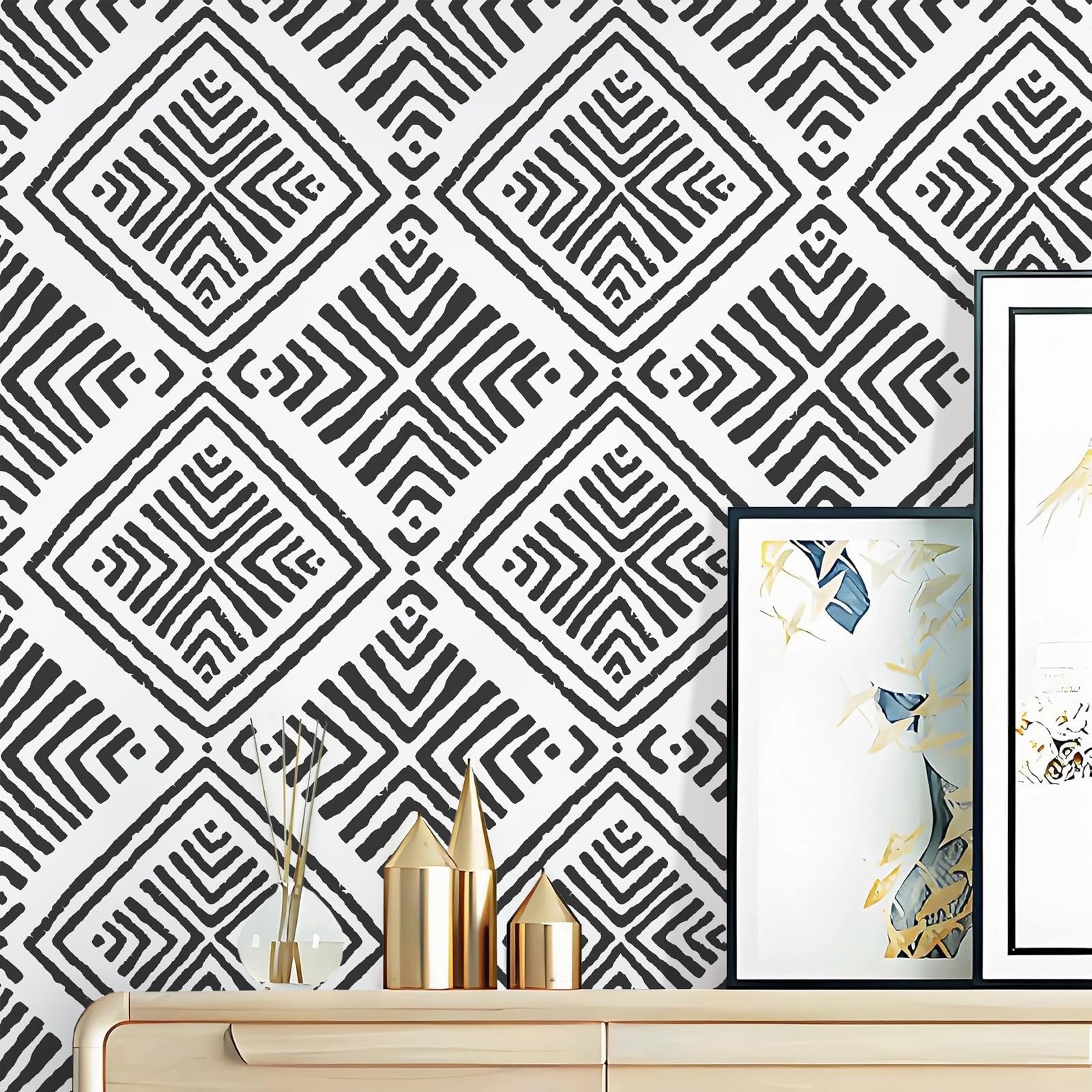 Aniboo Black and White Peel Stick Wallpaper 17.3″ x 78.7″, Black/White