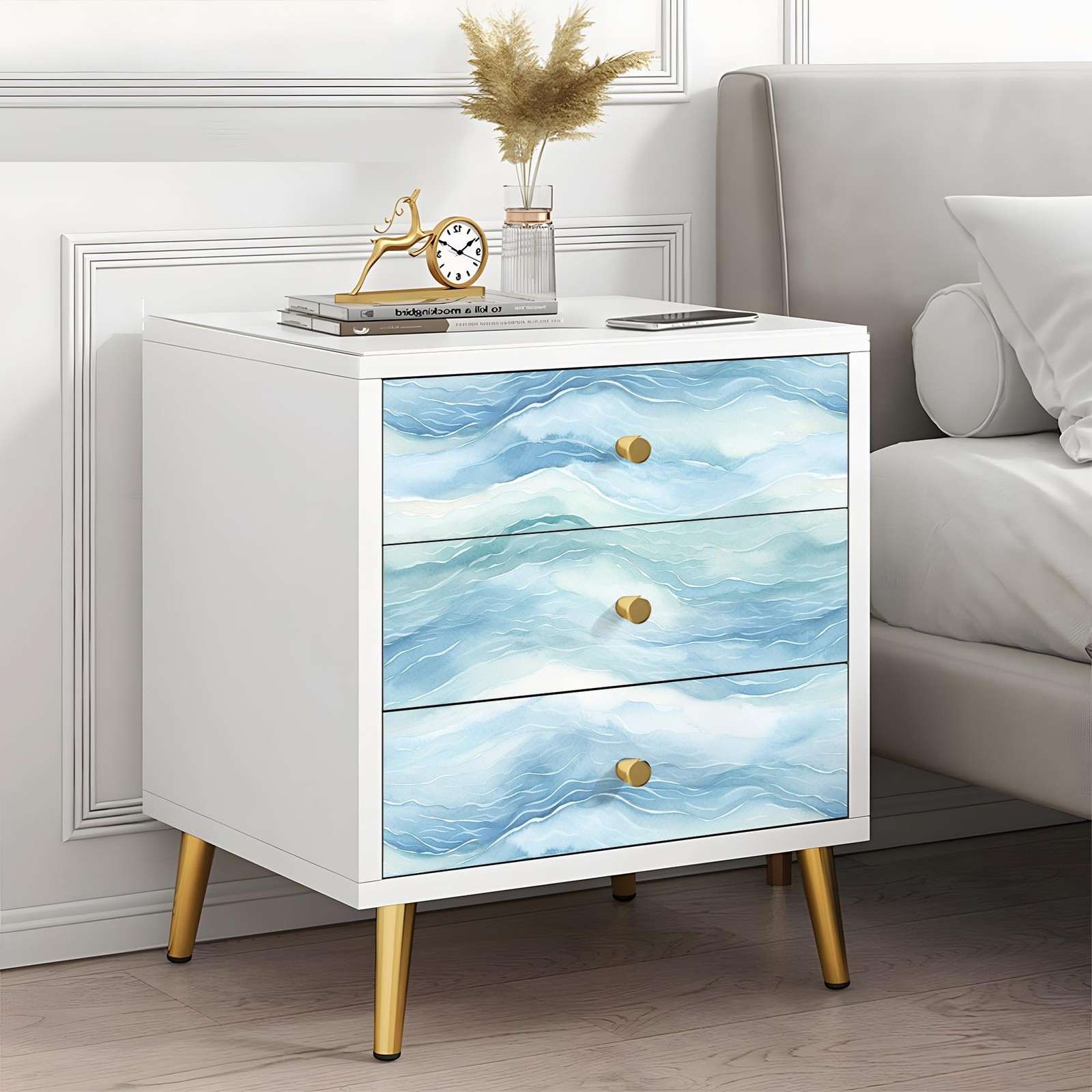 HAOKHOME Peel and Stick Wallpaper Wave Wall Paper Coastal 17.3″ x 118″, Blue