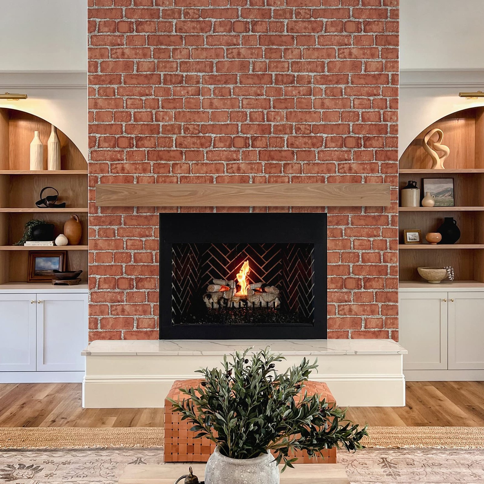 Naphite Red Brick Peel and Stick Wallpaper 3D Faux 17.7″ x 393″,
