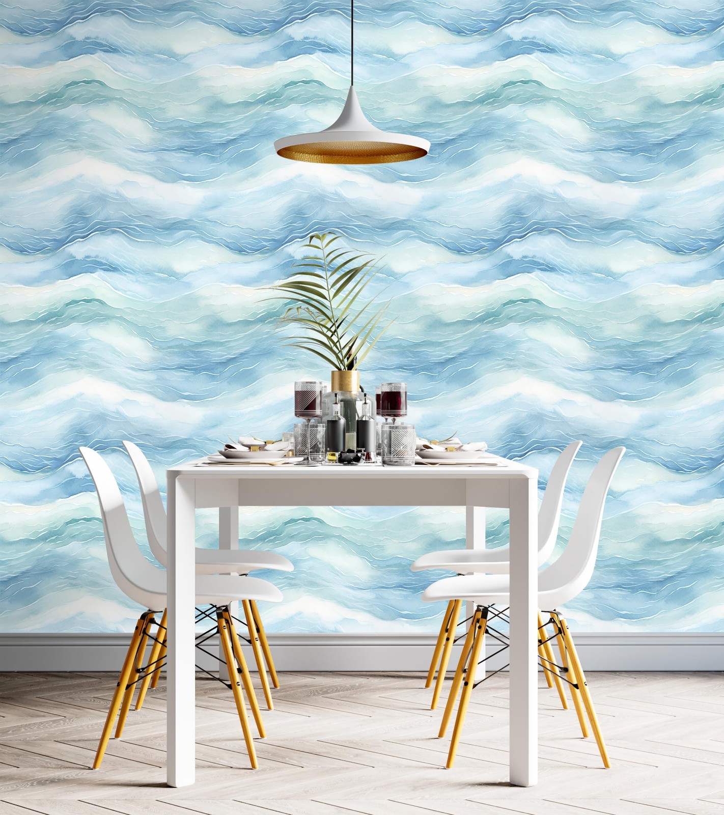 HAOKHOME Peel and Stick Wallpaper Wave Wall Paper Coastal 17.3″ x 118″, Blue