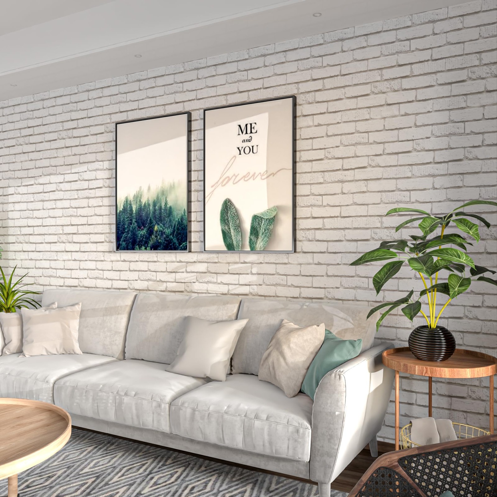 Tomete White Brick Peel and Stick Wallpaper Gray 17.3″ x 118″,