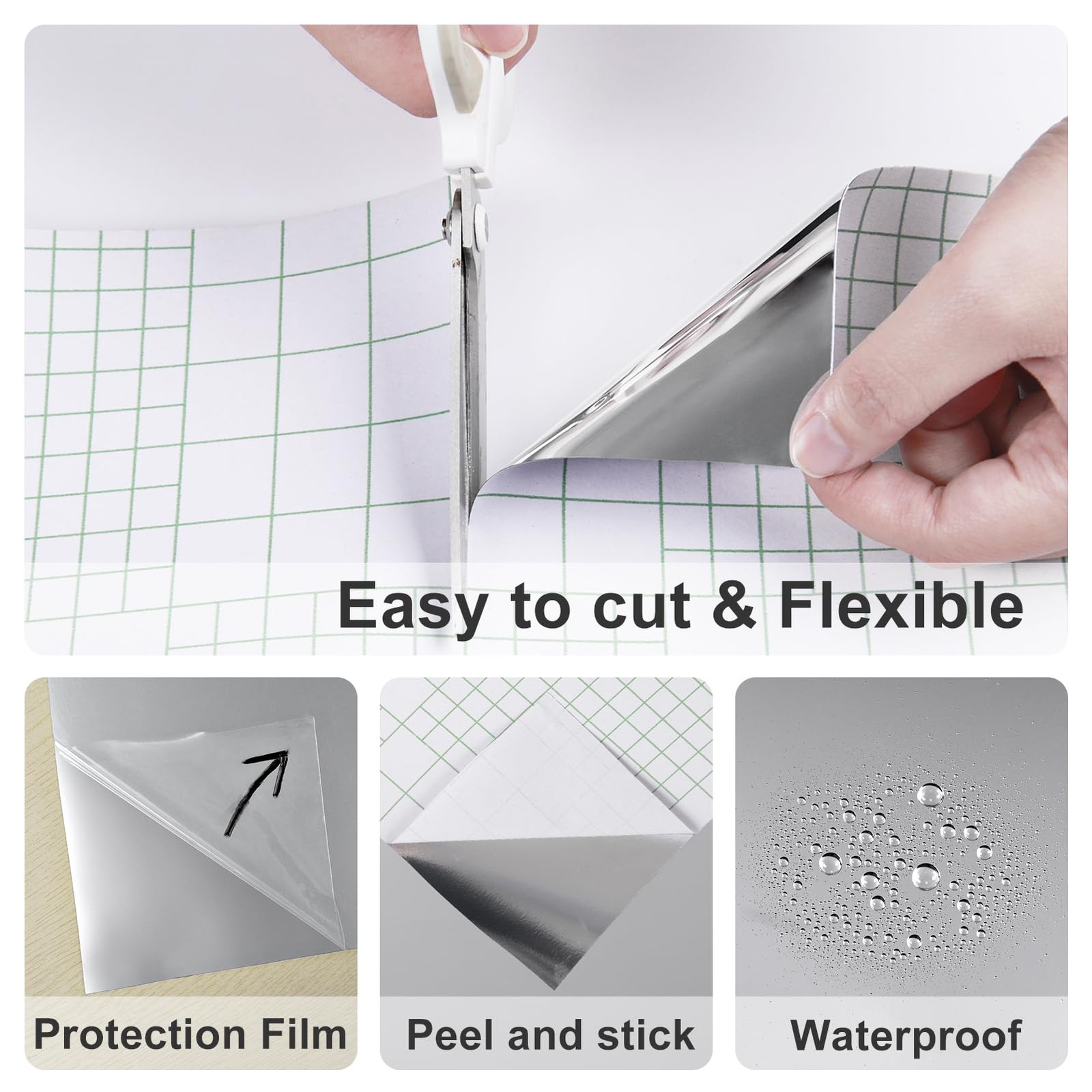 Mirror Stickers for Wall Flexible Silver Wallpaper 15.75″x78″,