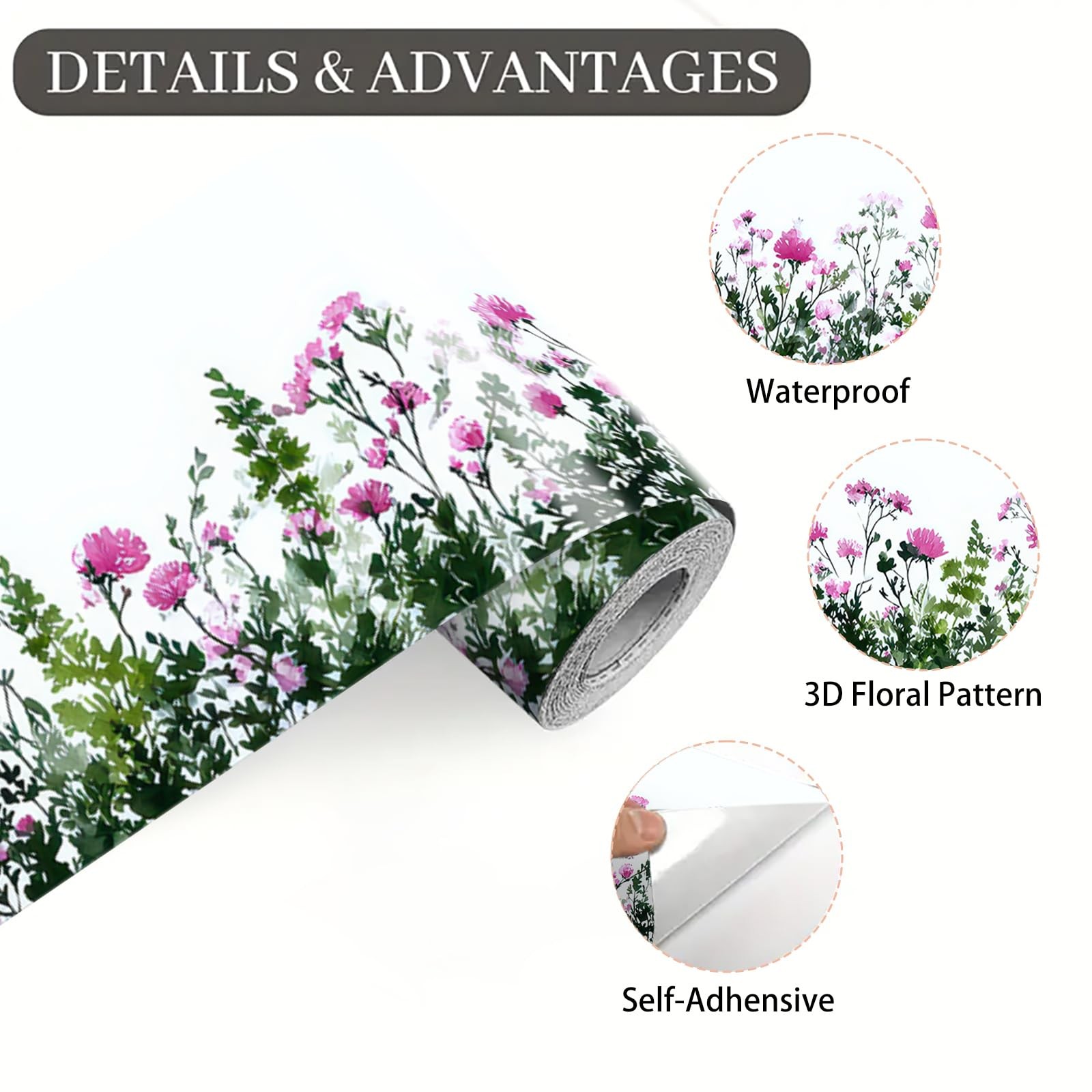 IOHEFY Pink Wildflower Wallpaper Border 196×4 Inch Peel and 4″ x 196″,