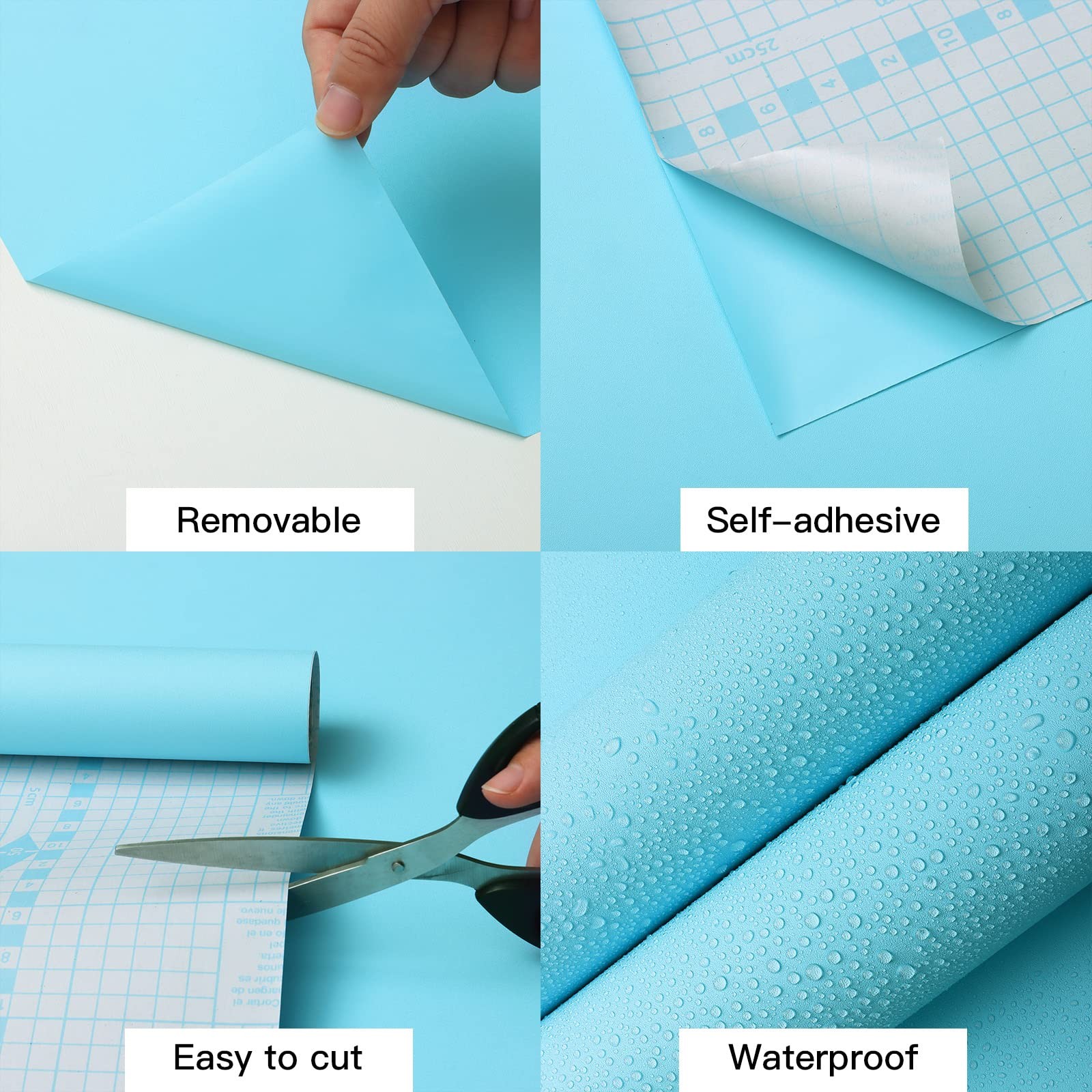 Micpolo 15.7″ x 118″ Blue Wallpaper Peel and Stick x 118″, Light Blue-2