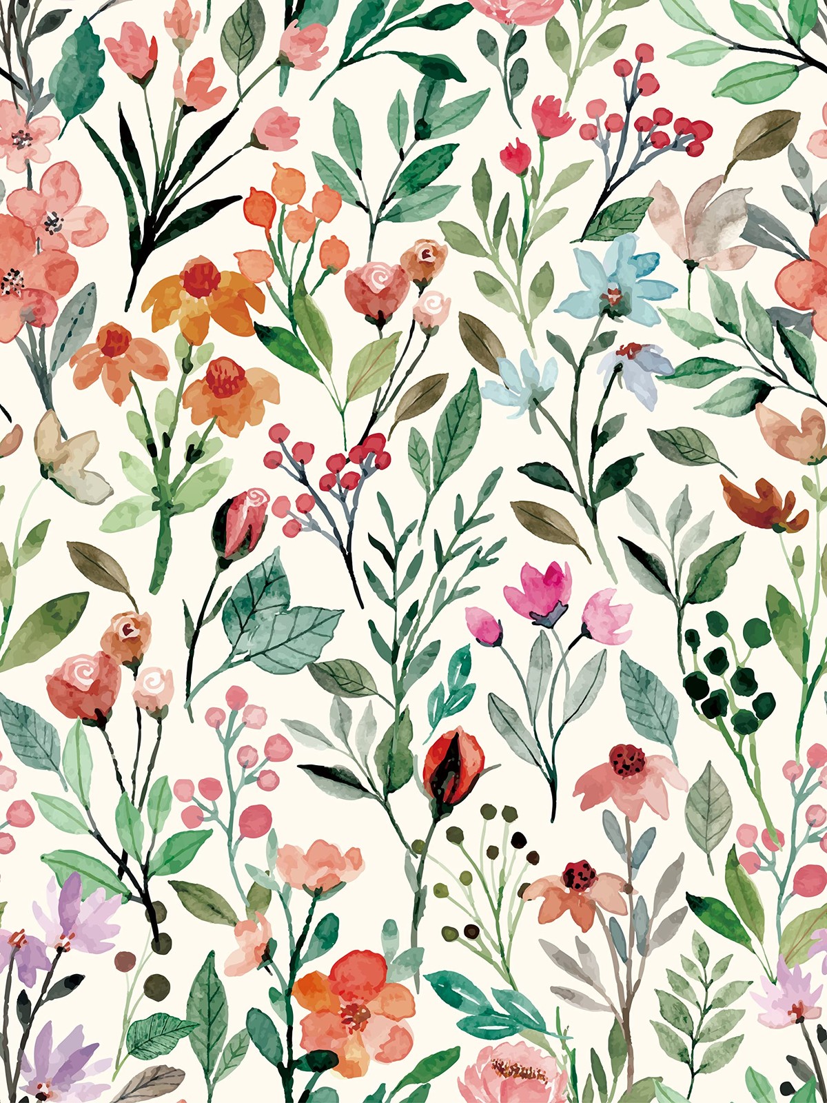JiffDiff Watercolor Floral Peel and Stick Wallpaper, 17.3″ x 394″, White