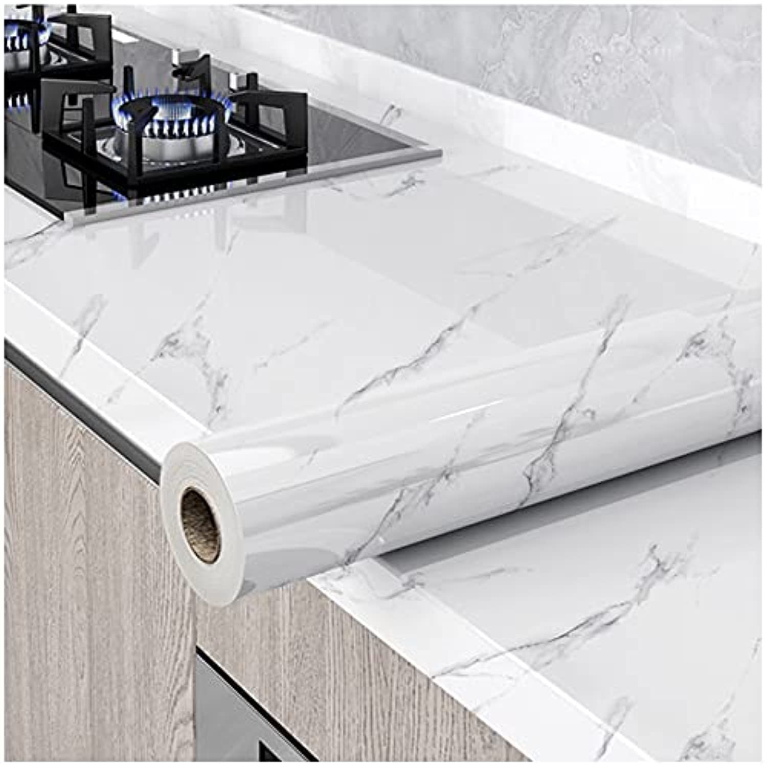 Glossy Marble Paper Granite Gray/White Wallpaper 15.8″ x 118″, Gray White