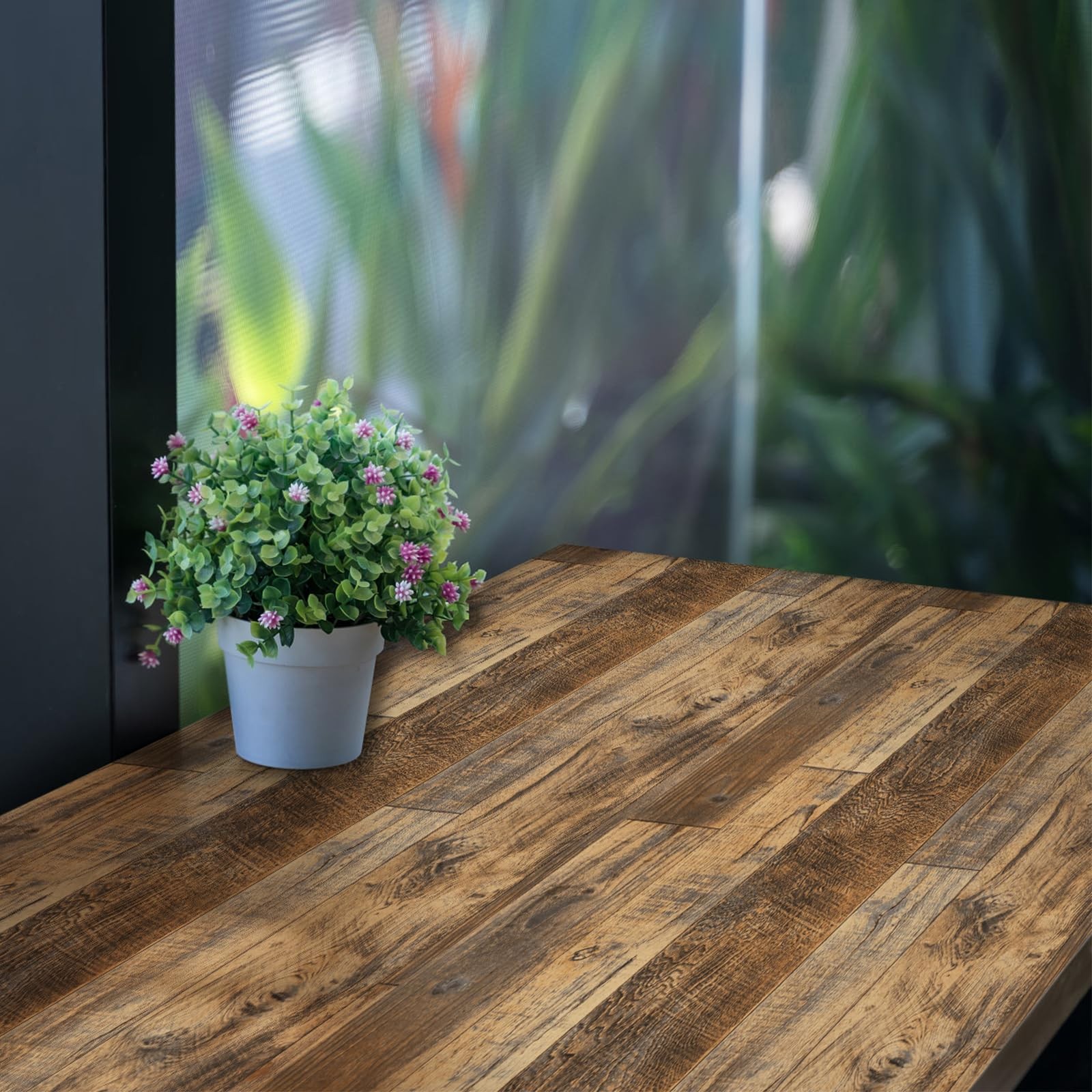 17.71»×118» Distressed Wood Plank Wallpaper Peel and 17.7″ x 118″, Brown