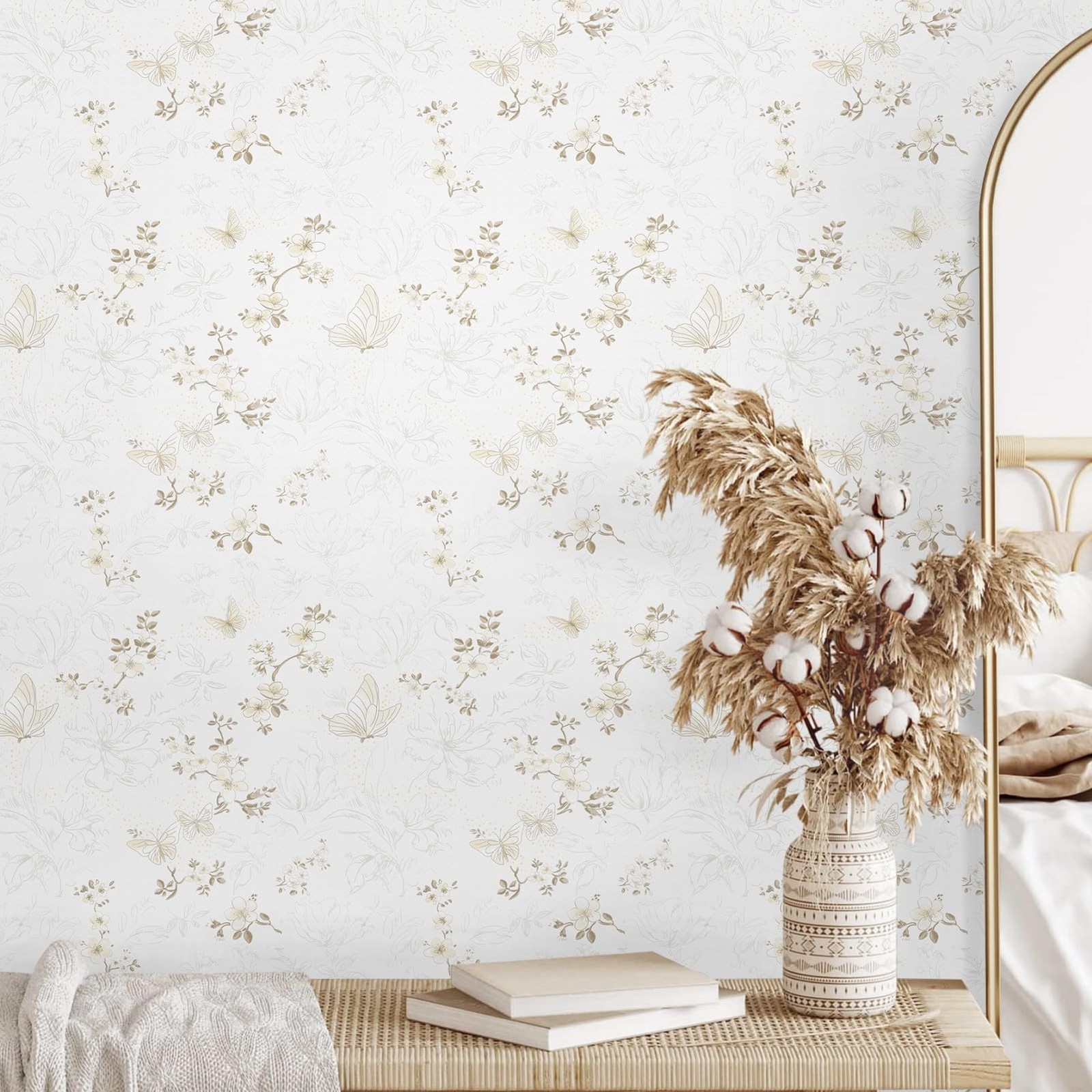 Ismoon 17.3″x78.7″Peel and Stick Wallpaper Boho Vintage 17.3″ x 78.7″, Beige