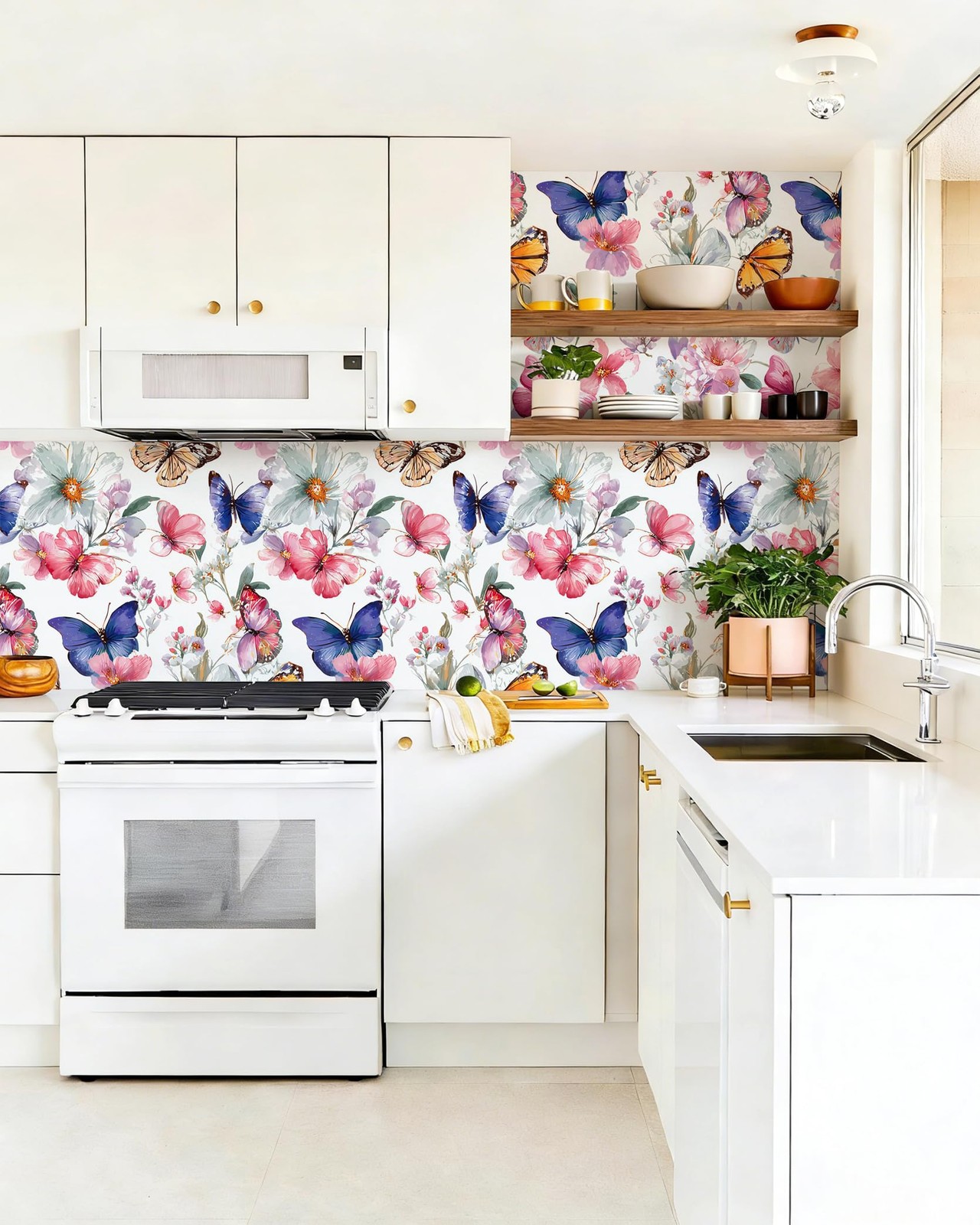Willowix Floral Peel and Stick Wallpaper Butterfly 17″ x 118″, Colourful