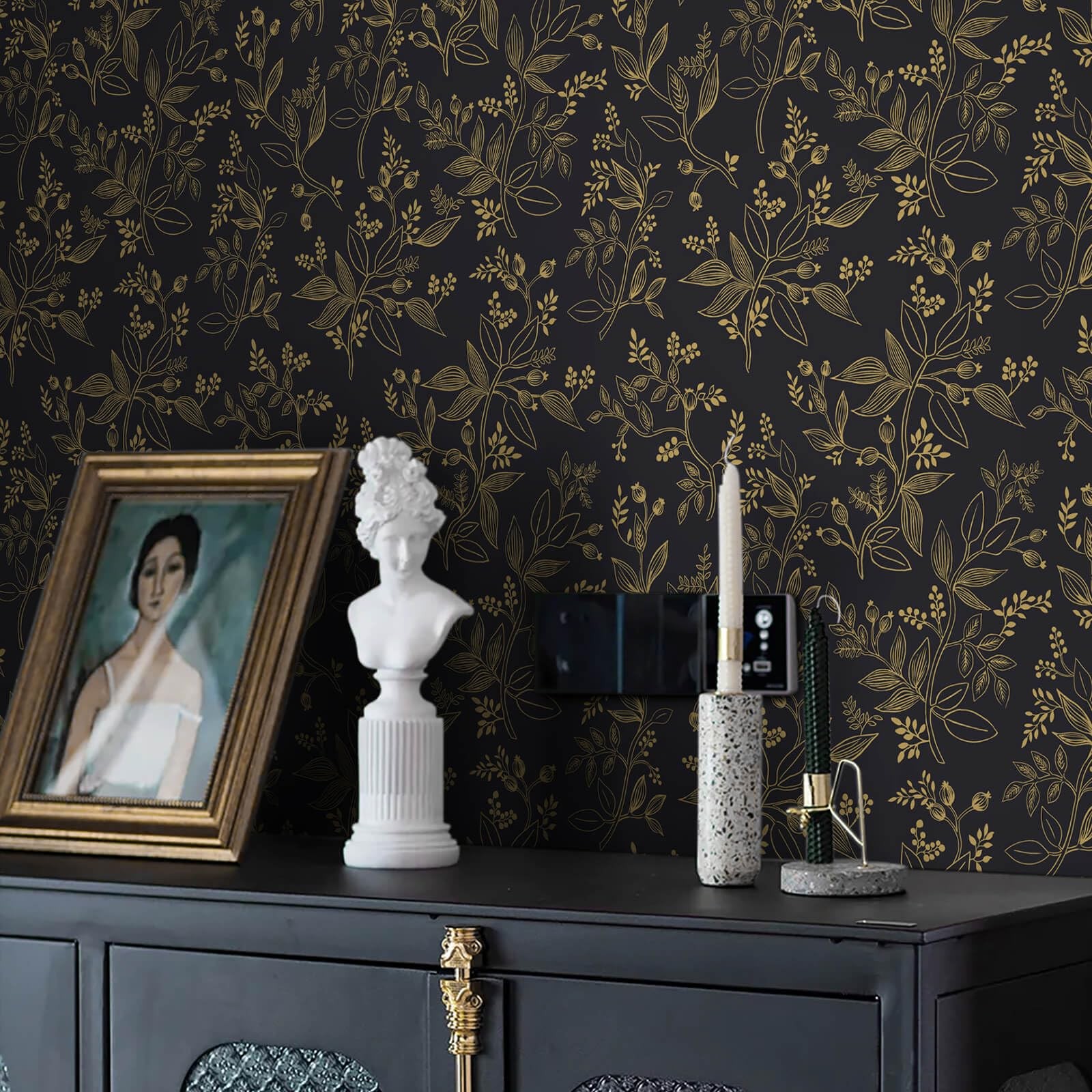 Heroad Peel and Stick Wallpaper Black Gold 17.3″ x 78.7″,