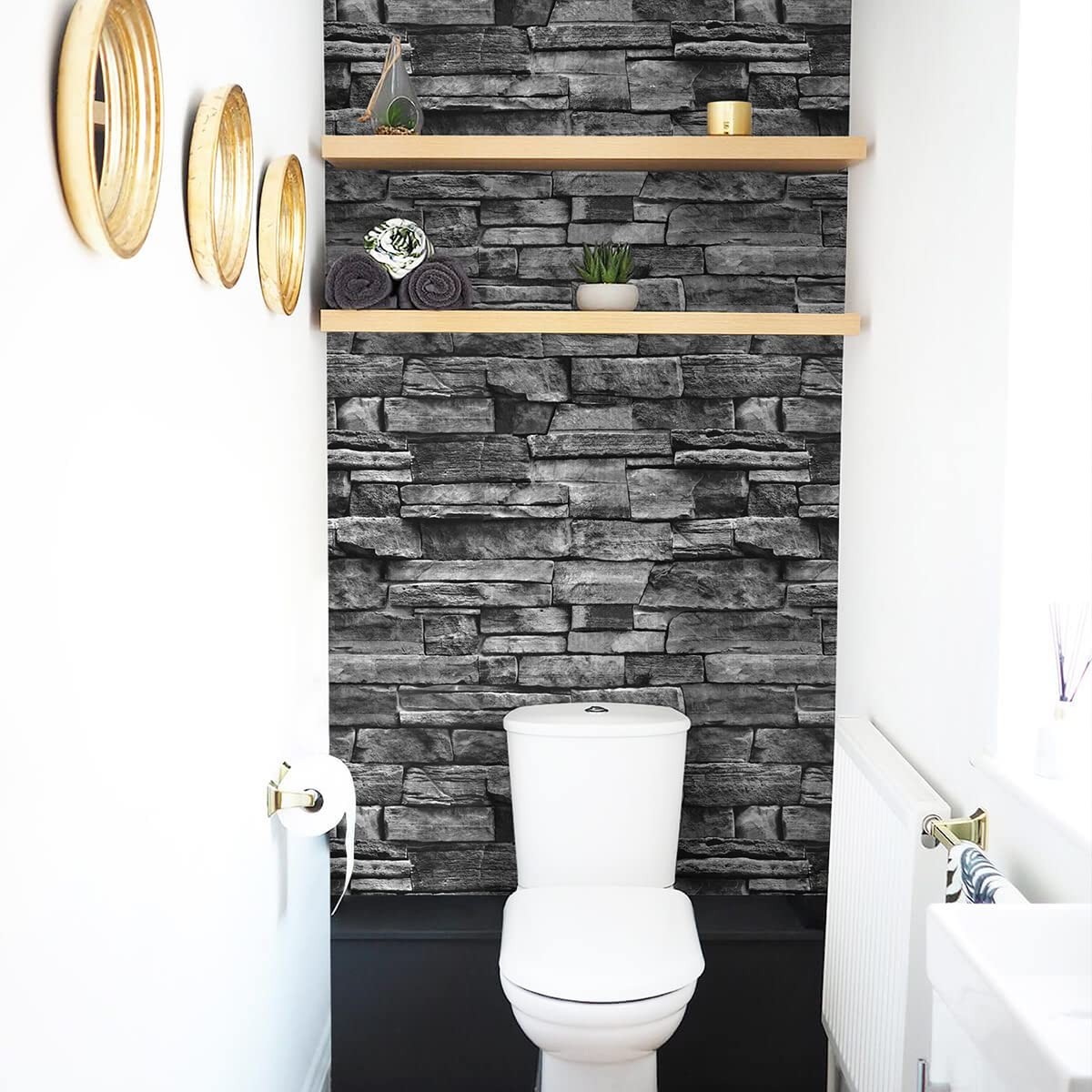 Jeweluck Grey Brick Wallpaper Peel and Stick 17.7″ x 118.1″, Dark Gray