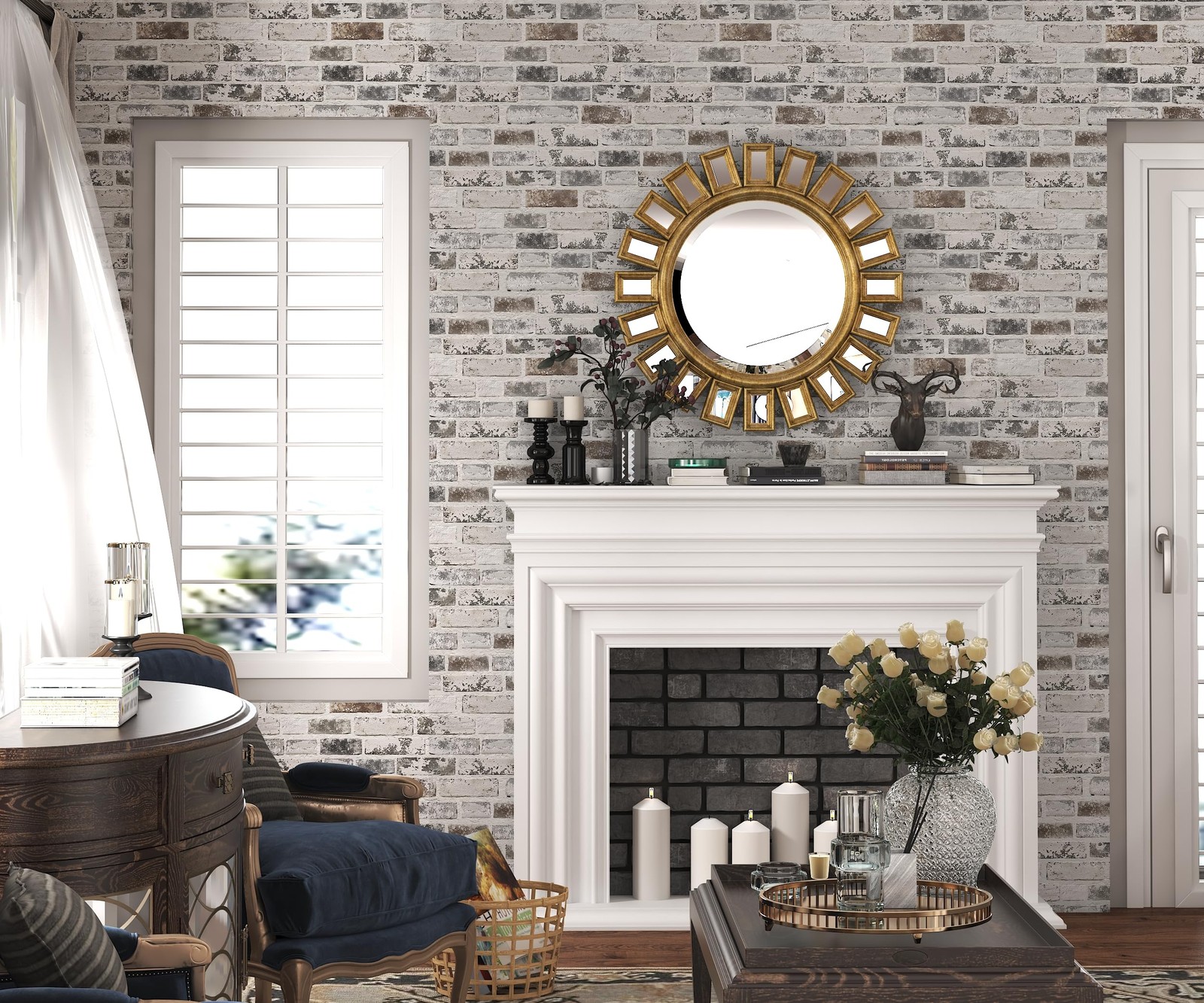 Brick Wallpaper Peel and Stick 17.3″ x 78.8″, Grey White