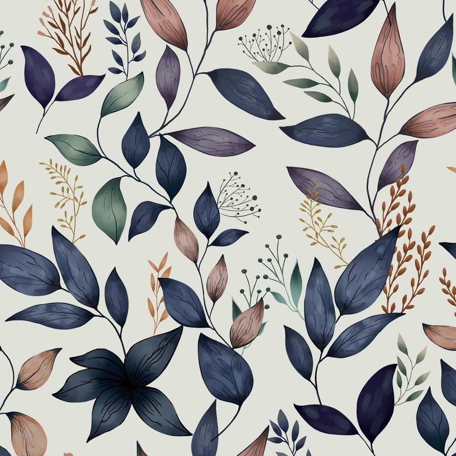 Fvlow Navy Leaf Self Adhesive Shelf Liner Wallpaper 17.4″ x x 78″,