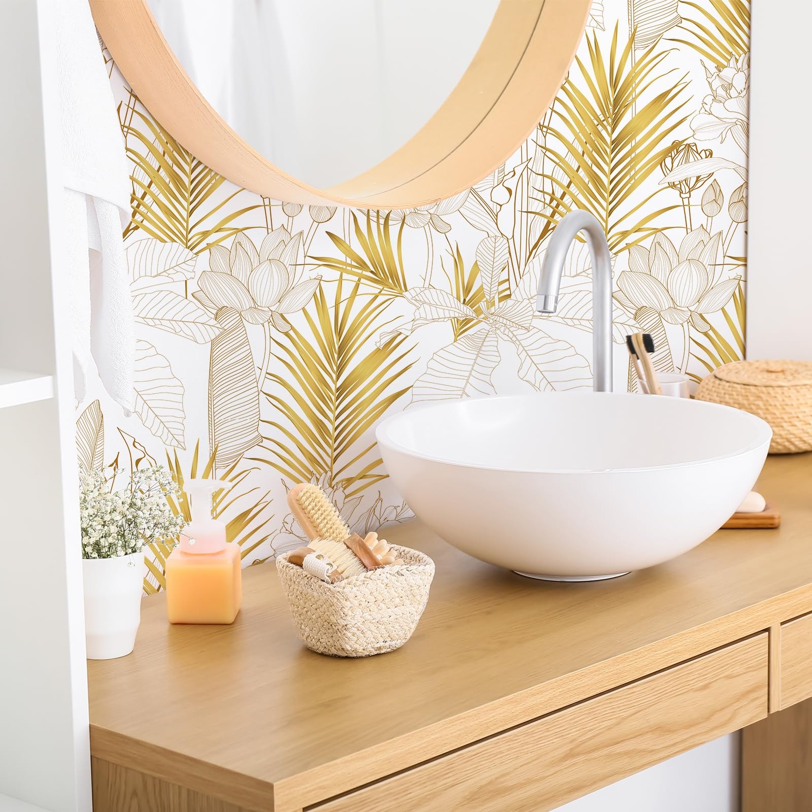 VEELIKE Boho Gold Tropical Peel and Stick Exotic Palm 17.7″ x 118″,