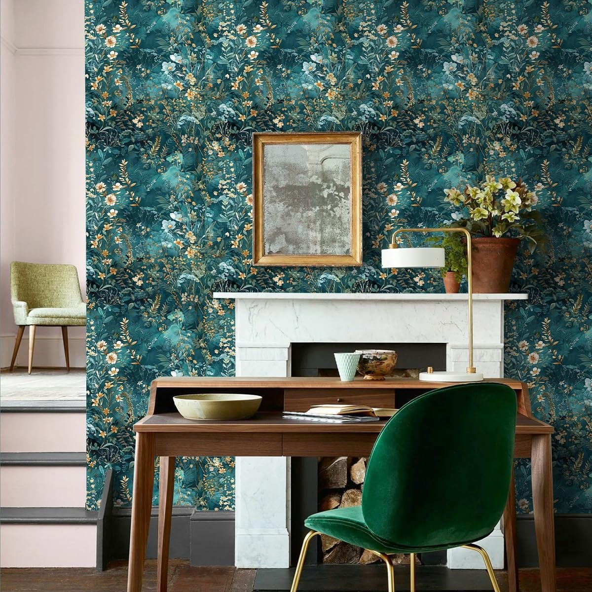 lenify Floral Peel and Stick Wallpaper Green 17.3inch x 118.1inch,