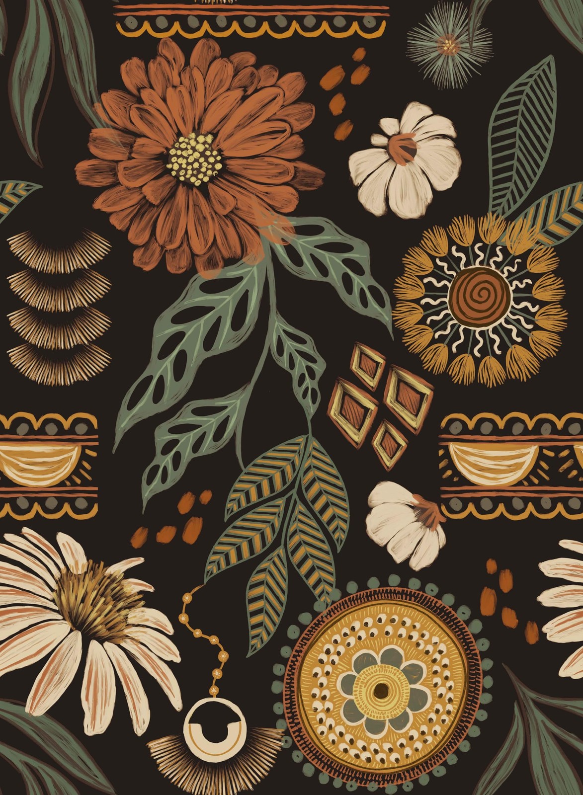 Simon&Siff Boho Peel and Stick Wallpaper, 17.3″ x x 80″, Bronze/Green