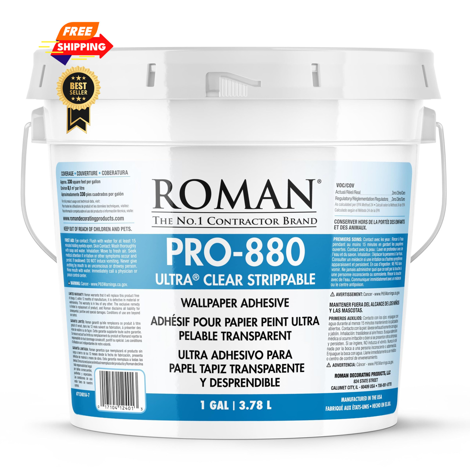 Roman PRO-880 Wallpaper Adhesive, Ultra Clear Strippable – 1 Gallon,