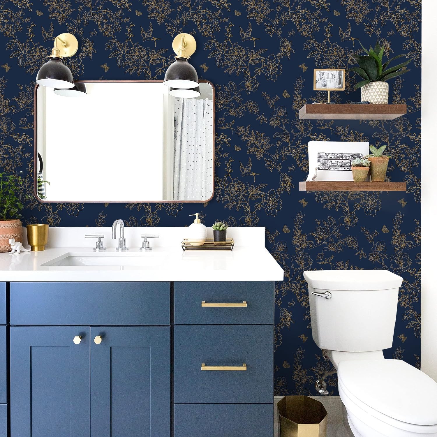 Froluya Dark Blue and Gold Vintage Floral 17.7″ x 393.7″,