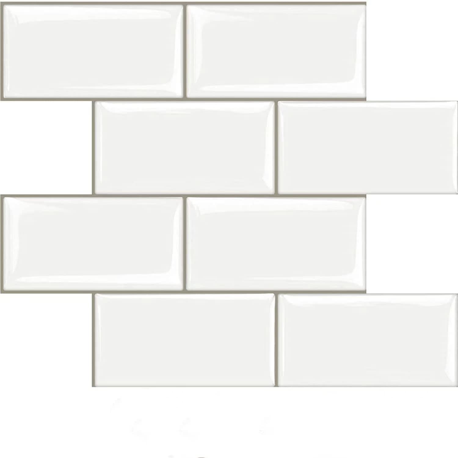 STICKGOO 10-Sheet Peel and Stick Subway Tile, on 12.6″ X 10.6″, White
