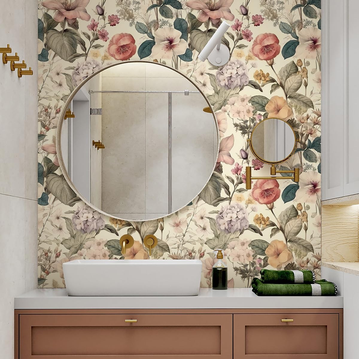 Jeweluck Floral Wallpaper Peel and Stick Vintage 16.9inch×118.1inch, A