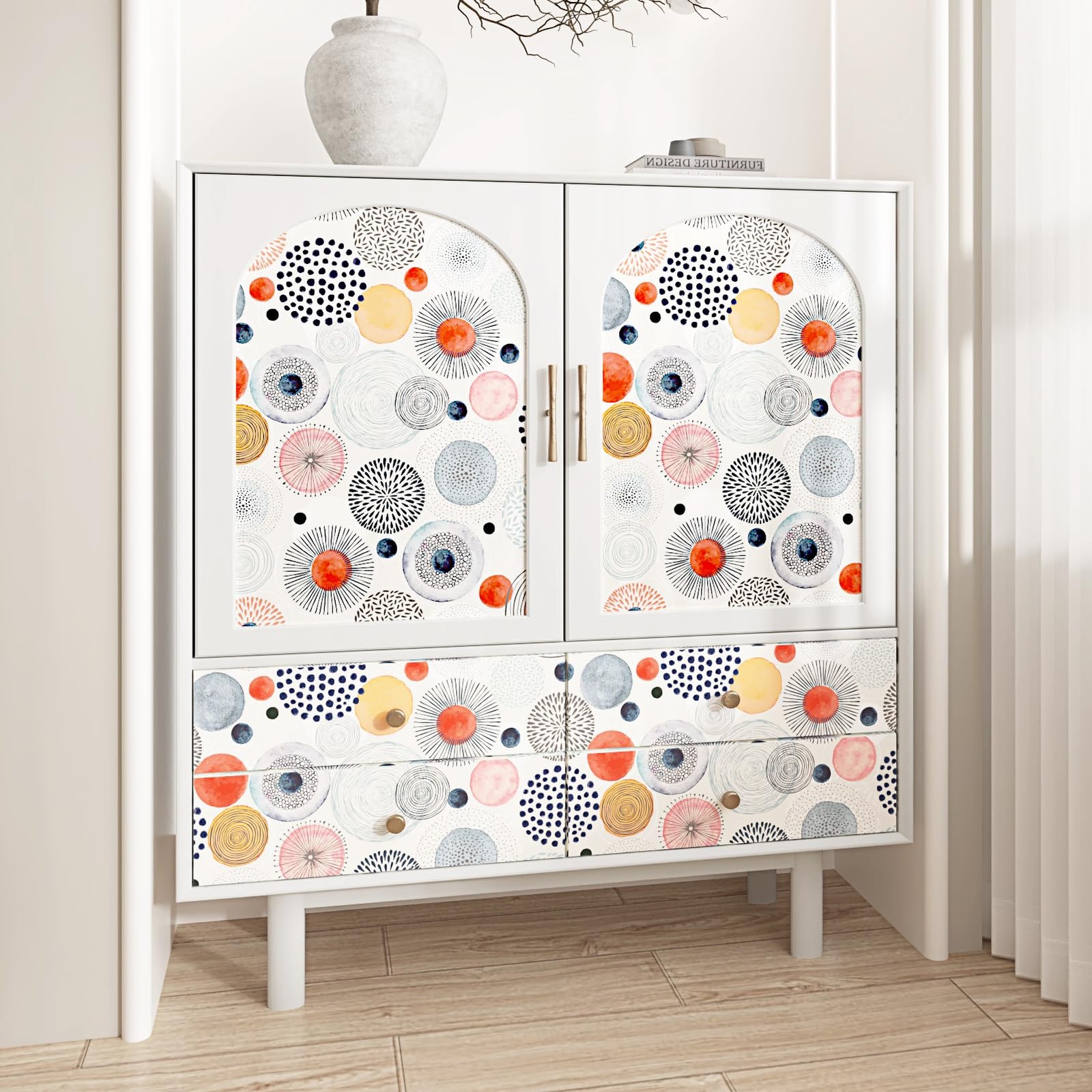 Wallderful Circles Geometric Peel and Stick Wallpaper Boho 17.5″ x 118″, Red
