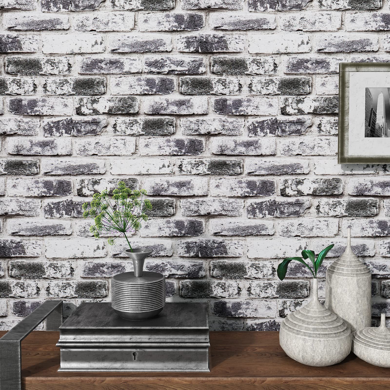 VaryPaper Distressed Grey Brick Wallpaper Peel and Stick 17.7″ x 78.7″, Gray