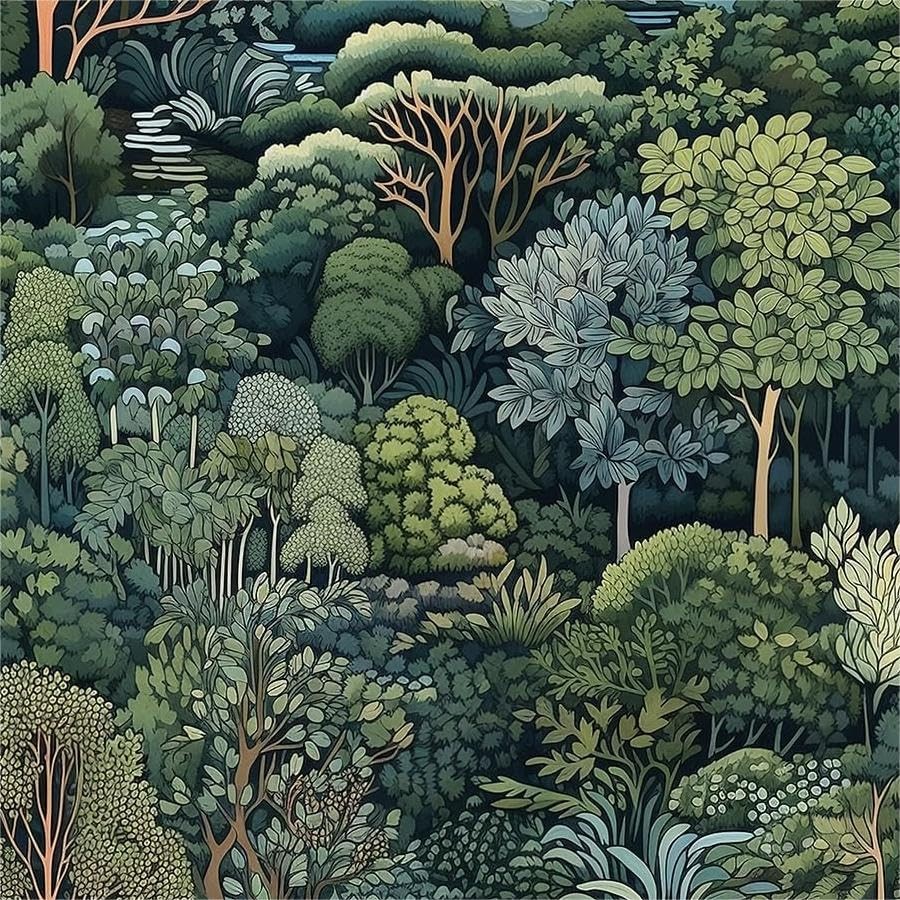 MuralPeel Green Forest Summer Trees River 17.7″ x 236.2″,